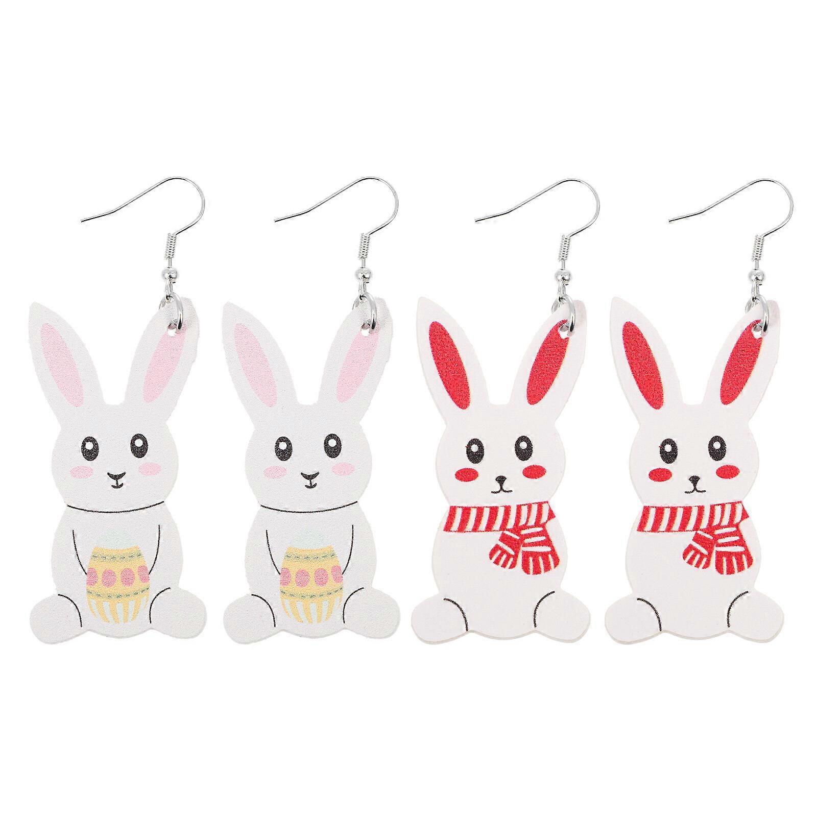 2 Pairs Easter Rabbit Ear Drops Bunny Shaped Earrings Pendants Easter Earrings
