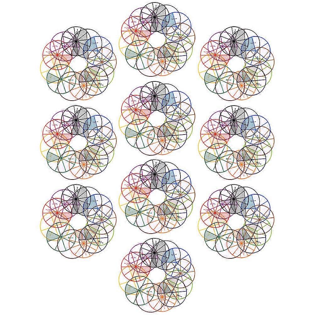 10 Sets 8cm 1 to 1/12 Fraction Circles Math Manipulatives Teaching Instruments