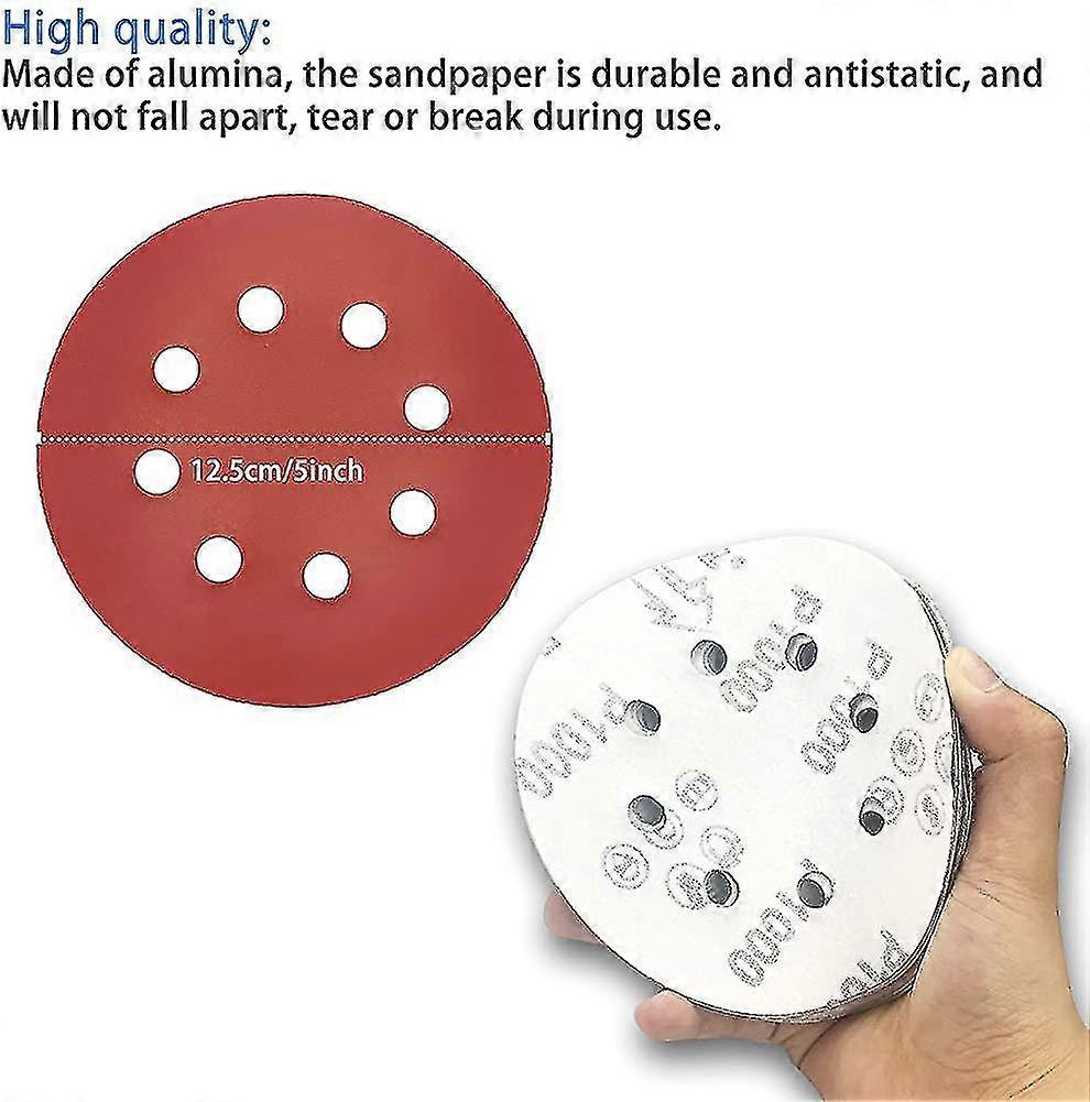 120pcs 125mm /5 polegadas 8 buracos lixando discos gancho e loop para lixadeira orbital orbital orbita