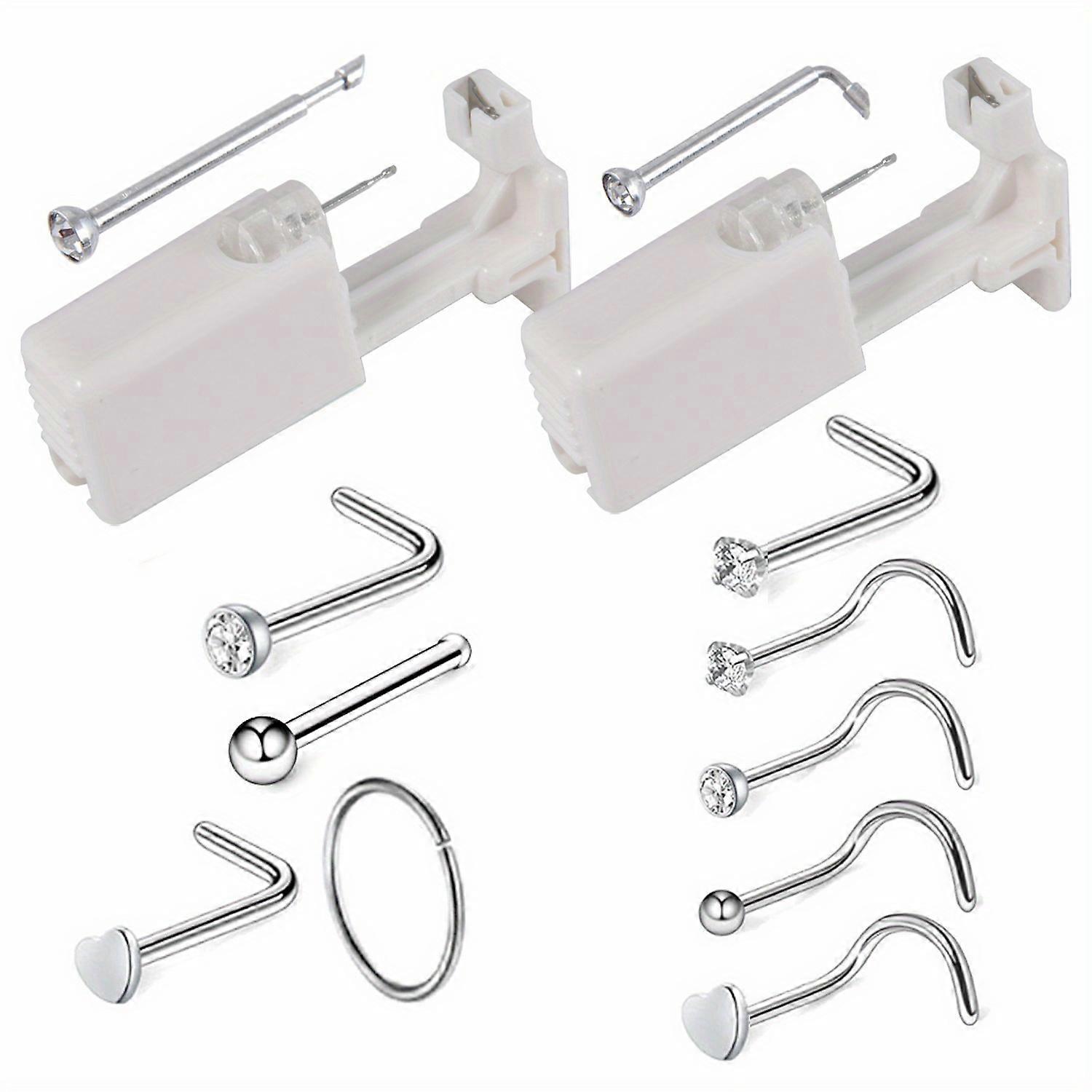 JUEGE * 11-delige neuspiercing stud kit inbegrepen 2 stuks wegwerp neuspiercing pistool zelf neuspiercing kit 9 stuks piercing neusringen meer veilige neuspier