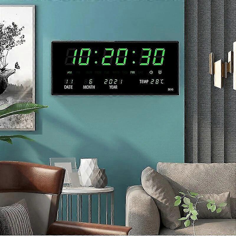 Luminous Digital Wall Clock Alarm Hourly Chiming Temperature Date Calendar Table Clock Electronic Led Clock Decoration With Plug-Yvan