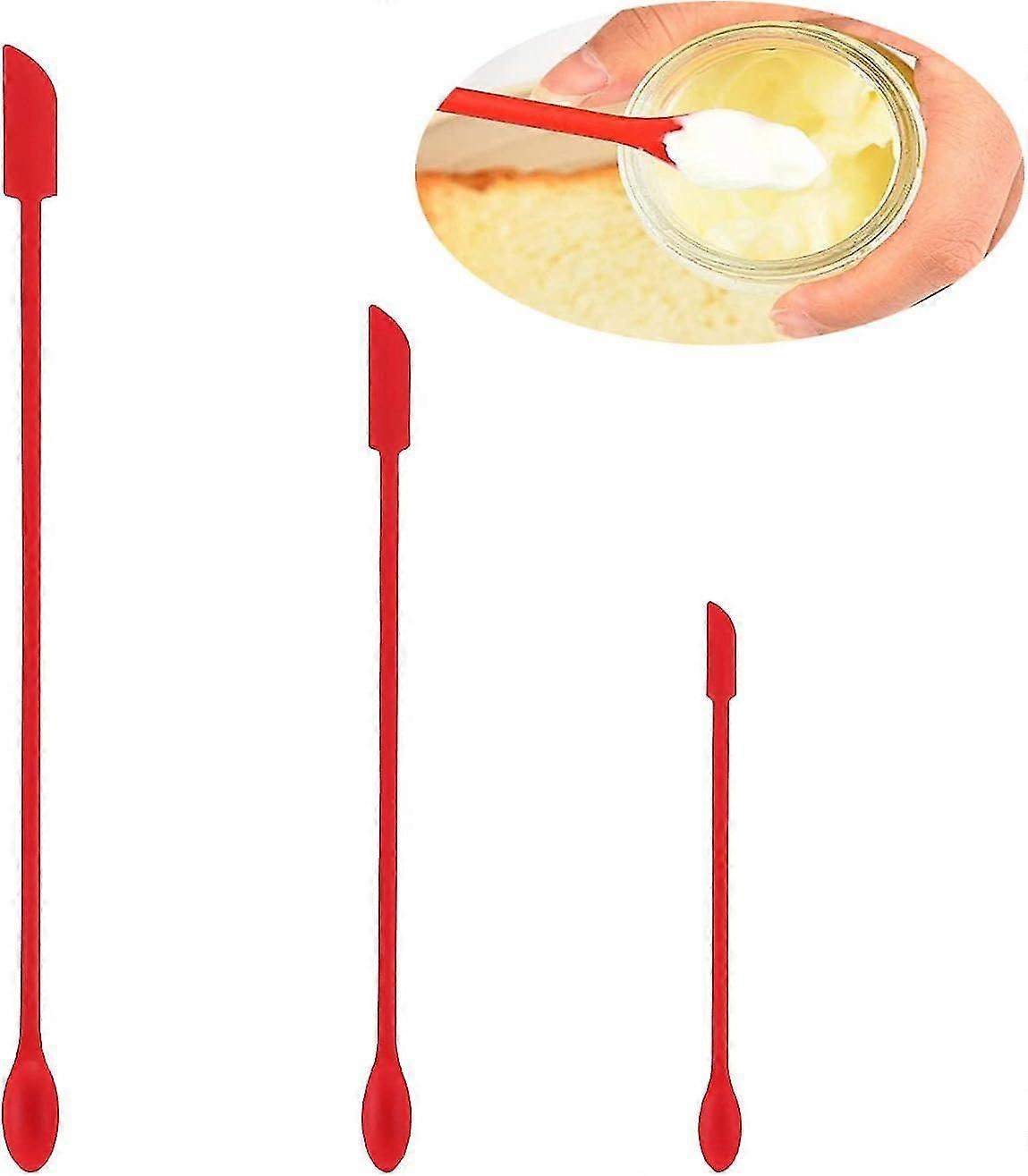 Silicone Spatula Set, Heat Resistant Thin Jar Scraper For Food, Jam, And More (3 Pieces, Red)