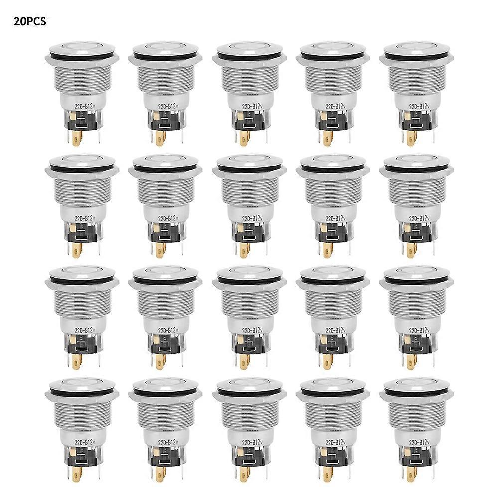 20Pcs 22mm Automatic Reset Flat Ring Light NC + NC + C Stainless Steel Button Switch(blue)