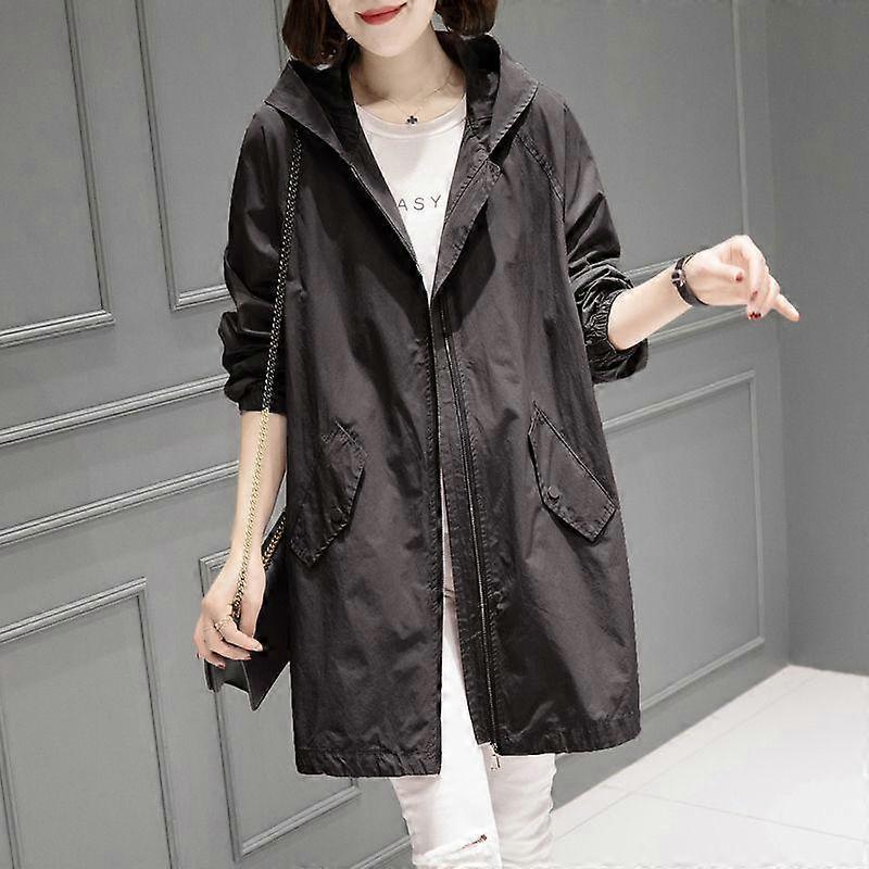 Spring Plus Size Women's Mid-length Windbreaker Thin Casual Jacket