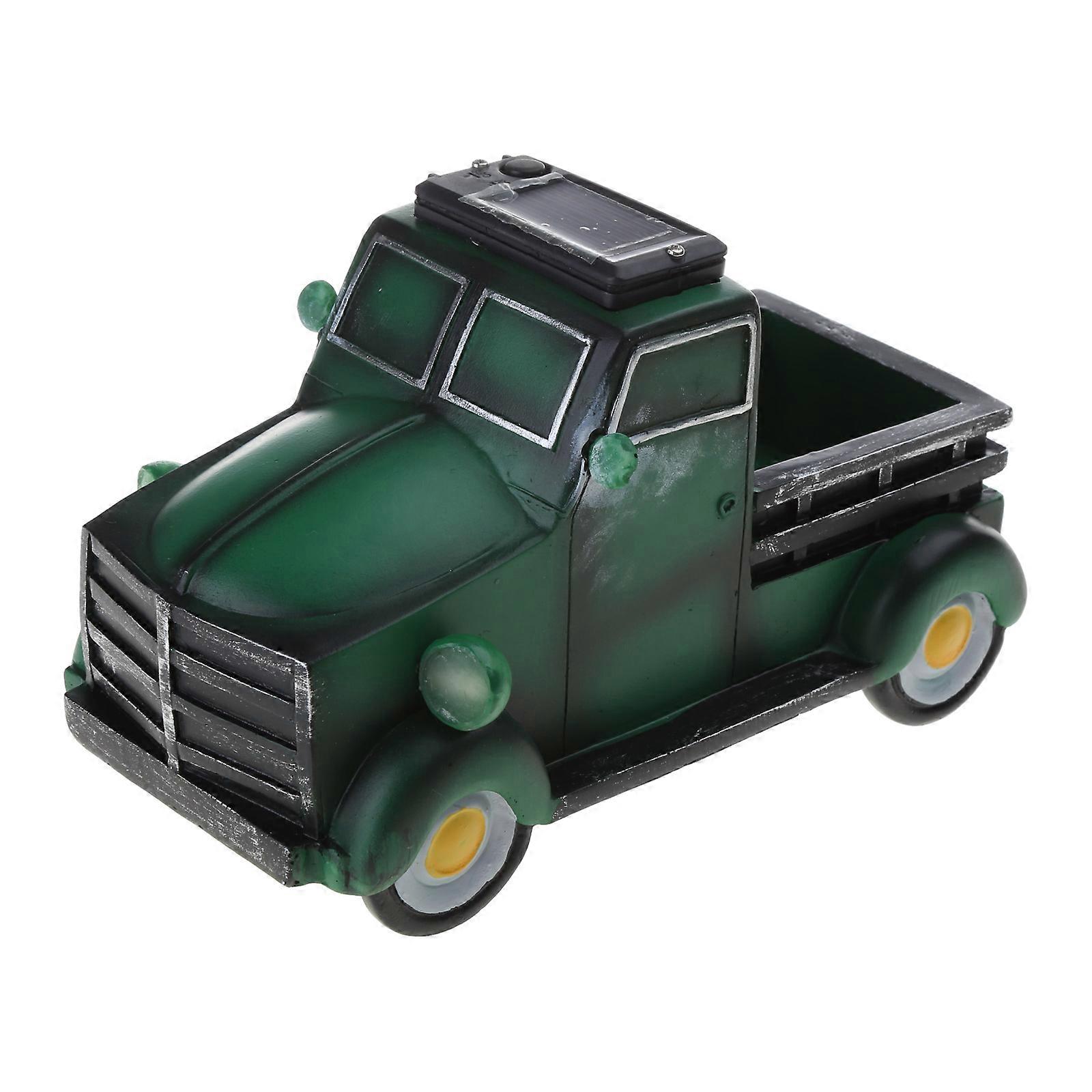 Garden Vintage Truck Flower Potwith Solar LED Light for Patio Yard Art Decor Lawn Ornaments Green