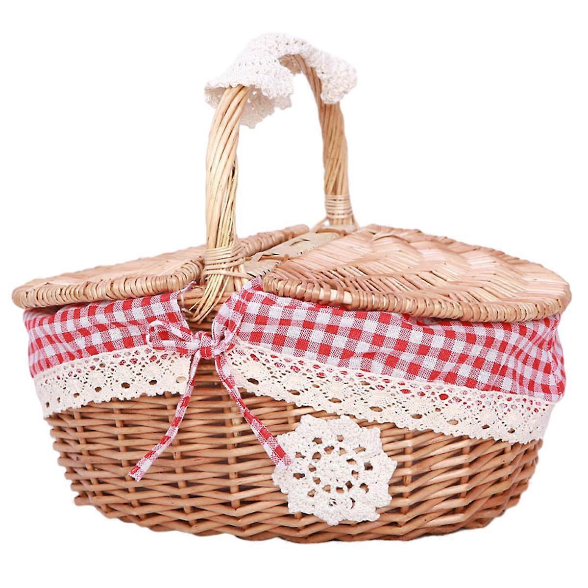 Wicker Picnic Basket with Handle and Lid, Double Lids (26x18x15cm)