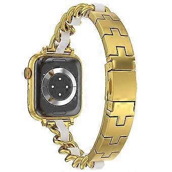 Chain Slim for Apple Watch Band 38/40/41mm Stainless Steel Metal Leather Links Bracelet Strap Wristband for iWatch Series SE/5/4/3/2/1
