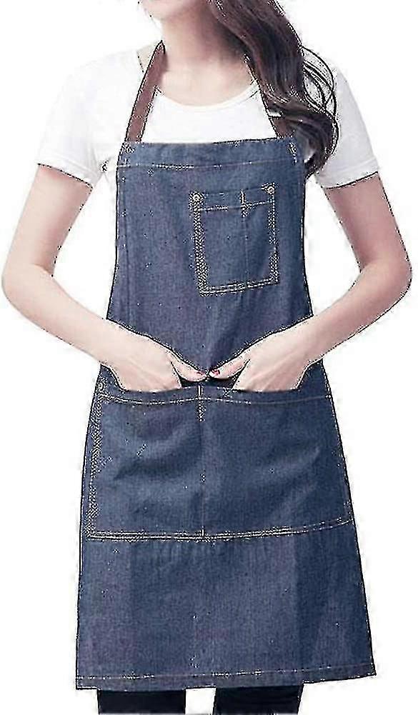 Denim Apron,unisex Adjustable Bib Apron With 3 Pockets