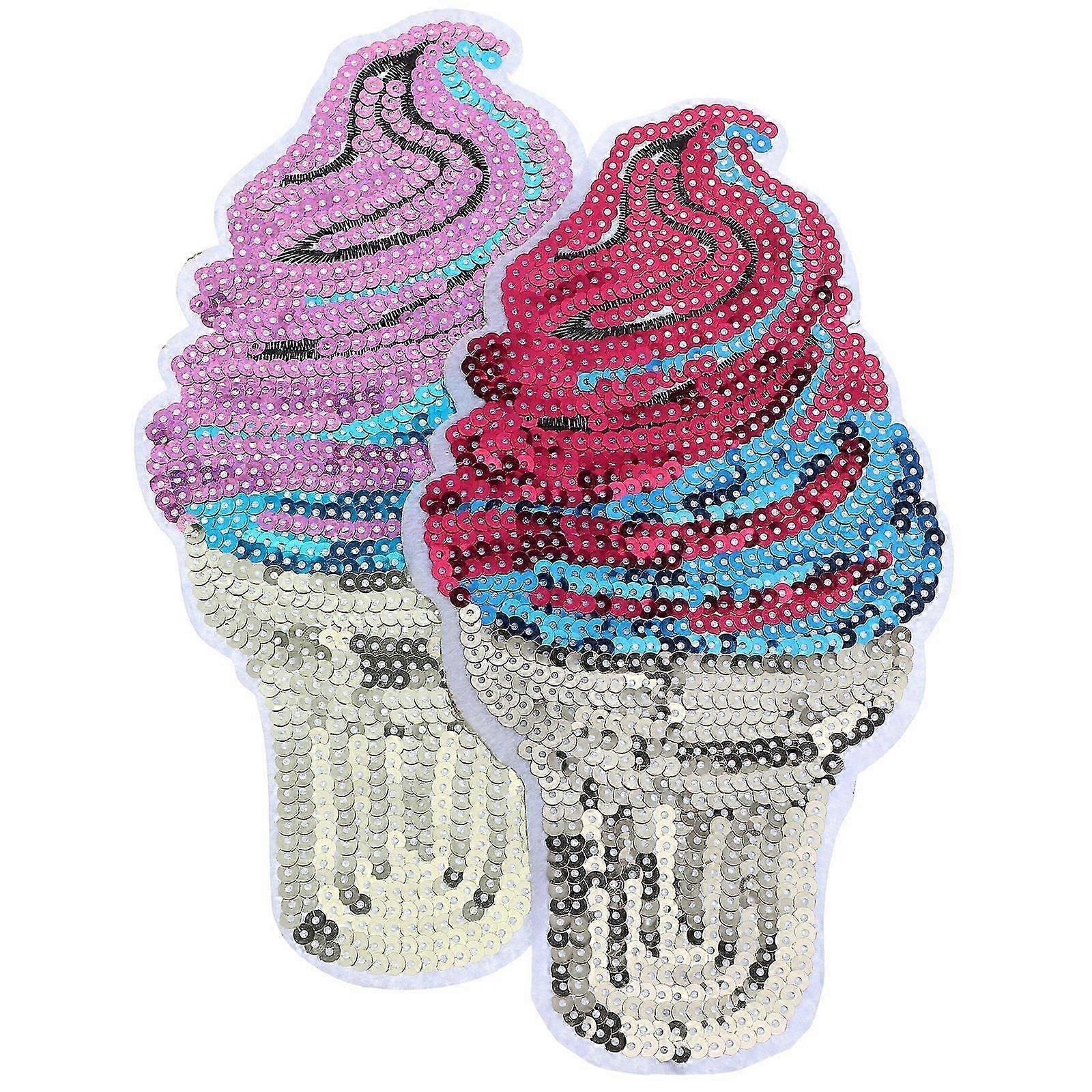 2pcs  Iron On Patches Sequin Ice Cream Patches Small Repairing Patches Clothes Patches Diy Sequins Patches