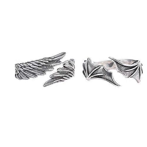 2pcs Angel Demon Wing Ζευγάρι Δαχτυλίδια Σετ για Γυναίκες Άνδρες Hip Hop Angel and Devil Wings Open Ring Lovers Κοσμήματα Δώρα για την Ημέρα του Αγίου Βαλεντίνου