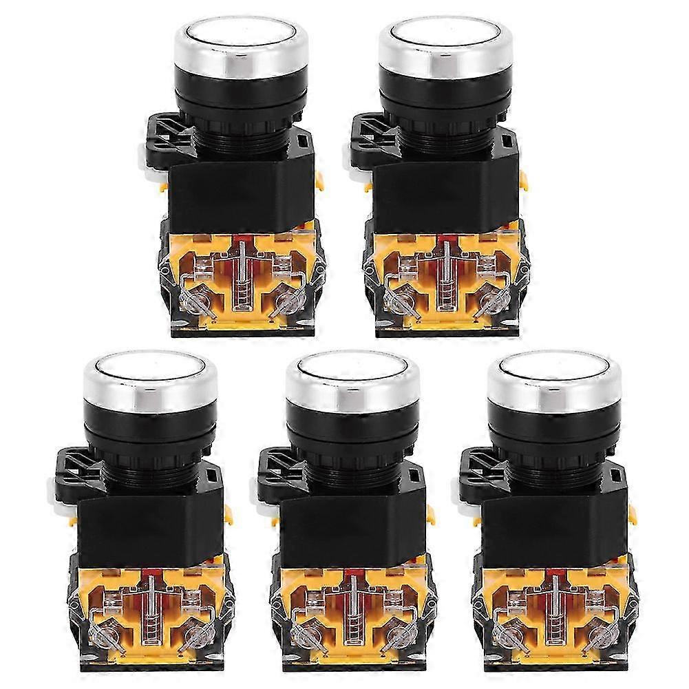 5pcs 22mm 37V-440V Push Button Switch Self Locking Button Switch without Light(White )