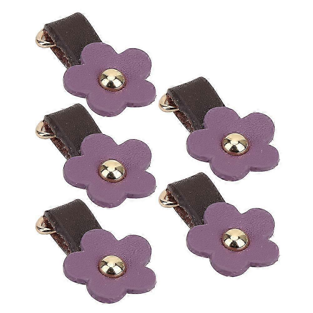 5Pcs Zipper Puller Heads Split Leather Flower Shape DIY Clothes Sewing AccessoriesPurple