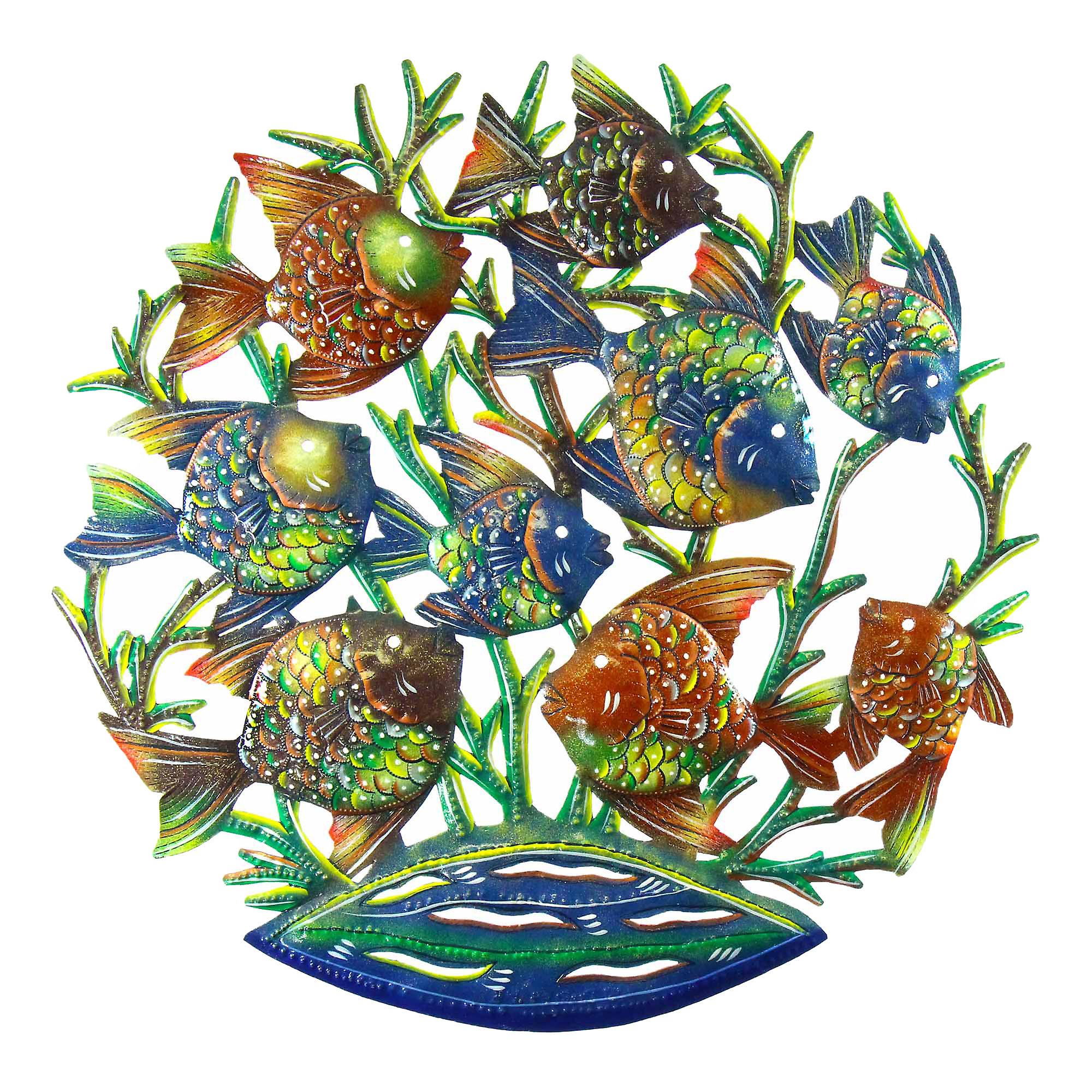 24-Inch Painted School of Fish Metal Wall Art Croix des Bouquets