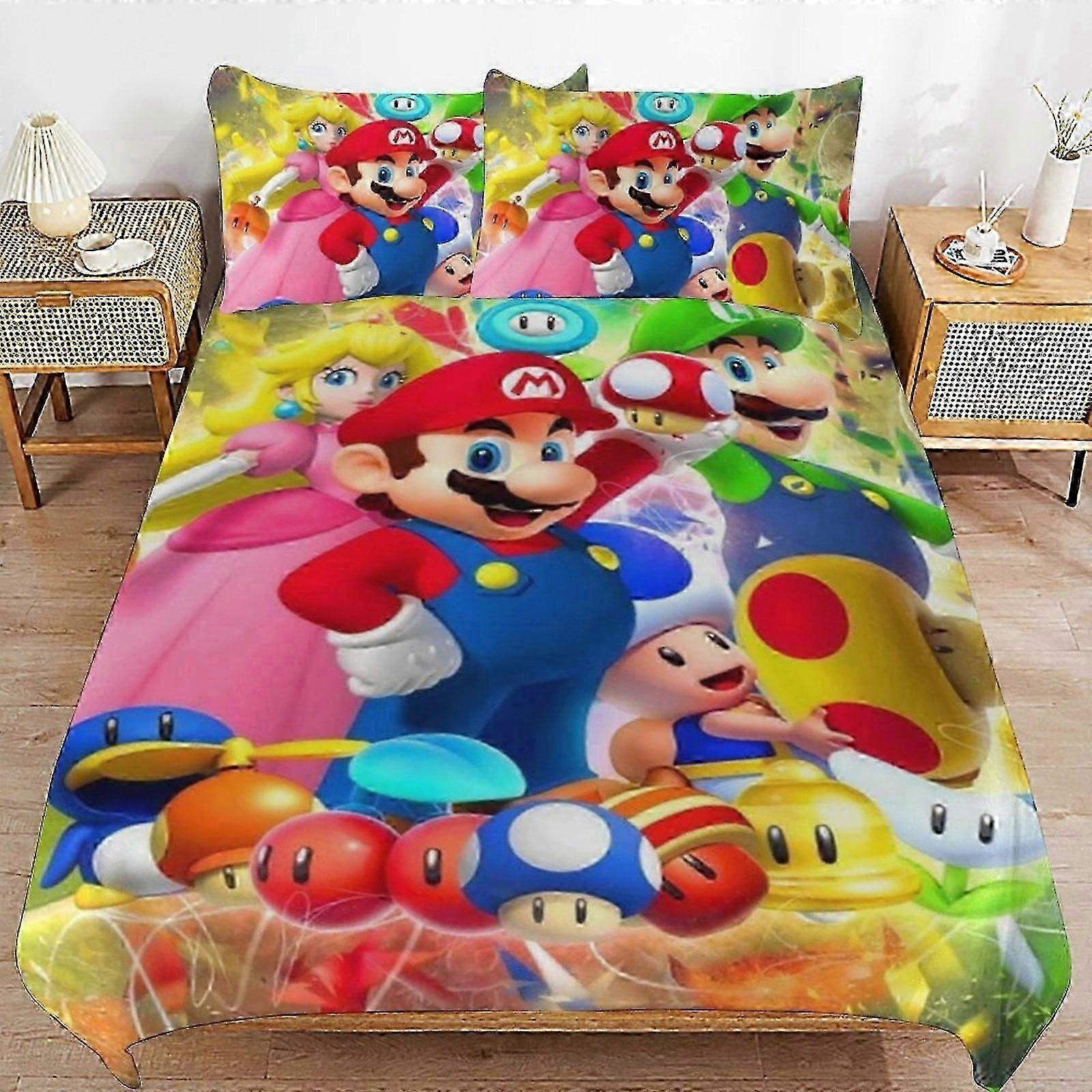 v1296 Lençóis Super Mario Conjunto de capa de edredom, Conjunto de cama de 3 peças Conjunto de capa de edredom decorativo (1 capa de edredom e 2 fronhas) Lençóis ccv12