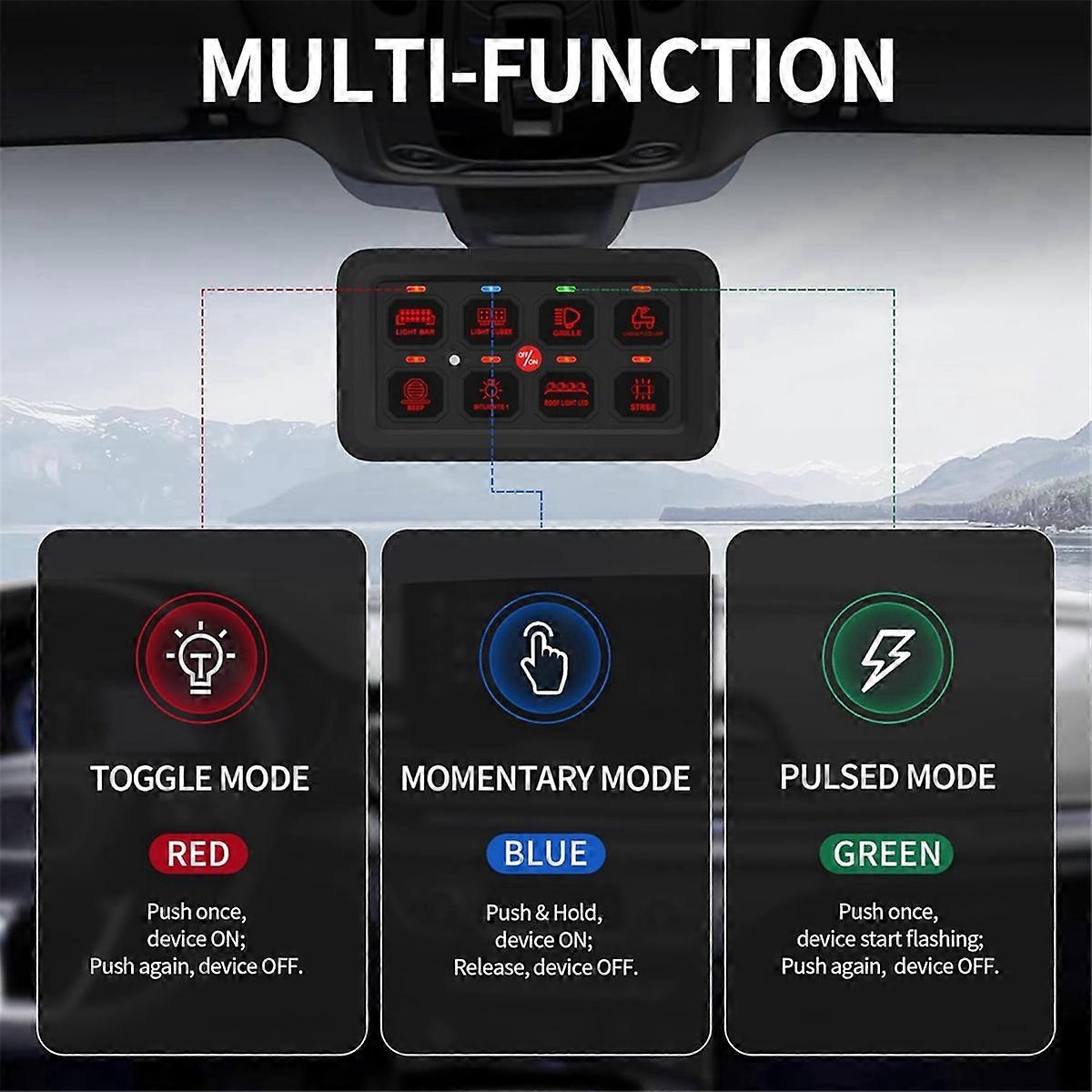 8 Gang Switch Panel RGB LED Light Switch Panel Multifunction Toggle/Momentary/Pulsed Touch Control S
