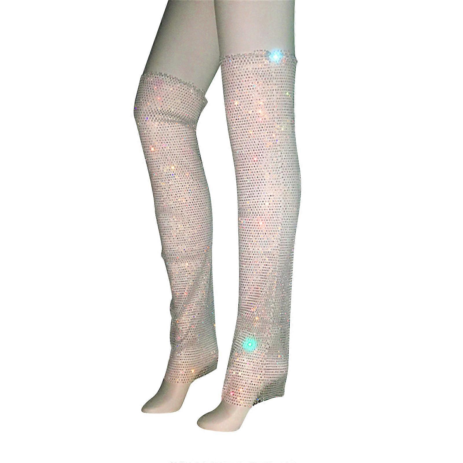 Donne Strass Pieno Maglia Coscia Alta Gamba Scaldamuscoli Calzini Lunghi Glitter Crystal Calze Da Pesca Over Knee Nightclub Party Calze Bianco AB drill