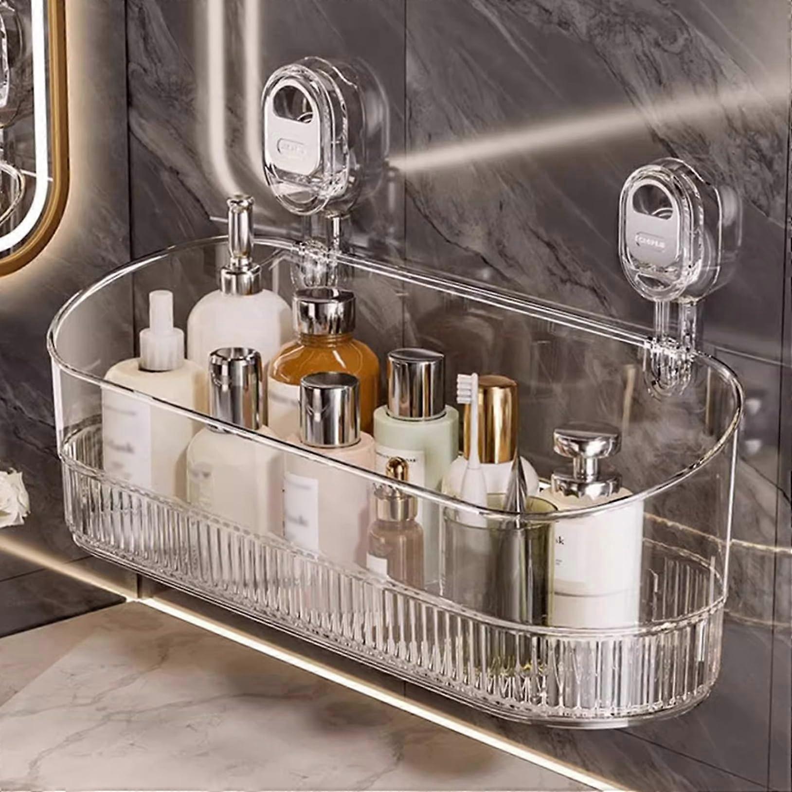 No-Drill Bathroom Suction Storage Box Large Capacity Shower Caddy with Strong Load-Bearing Suction Cups Removable Organizer