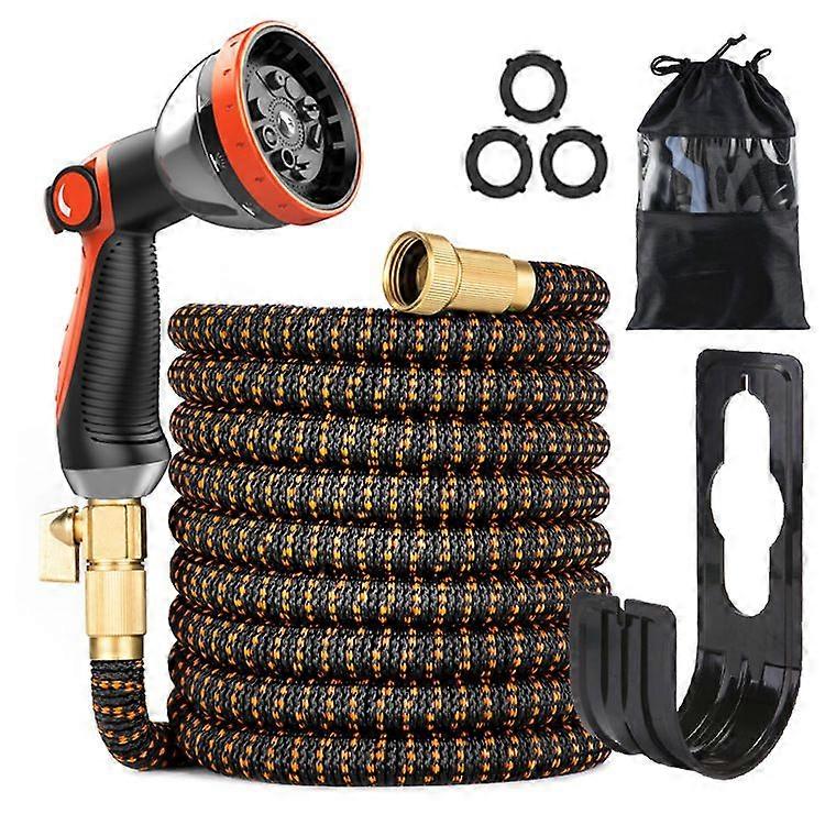 50ft Expandable Garden Hose - 3-Layer Latex w/ 3450D Weave - 10-Function Spray & Metal Connectors (3/4" & 1/2")