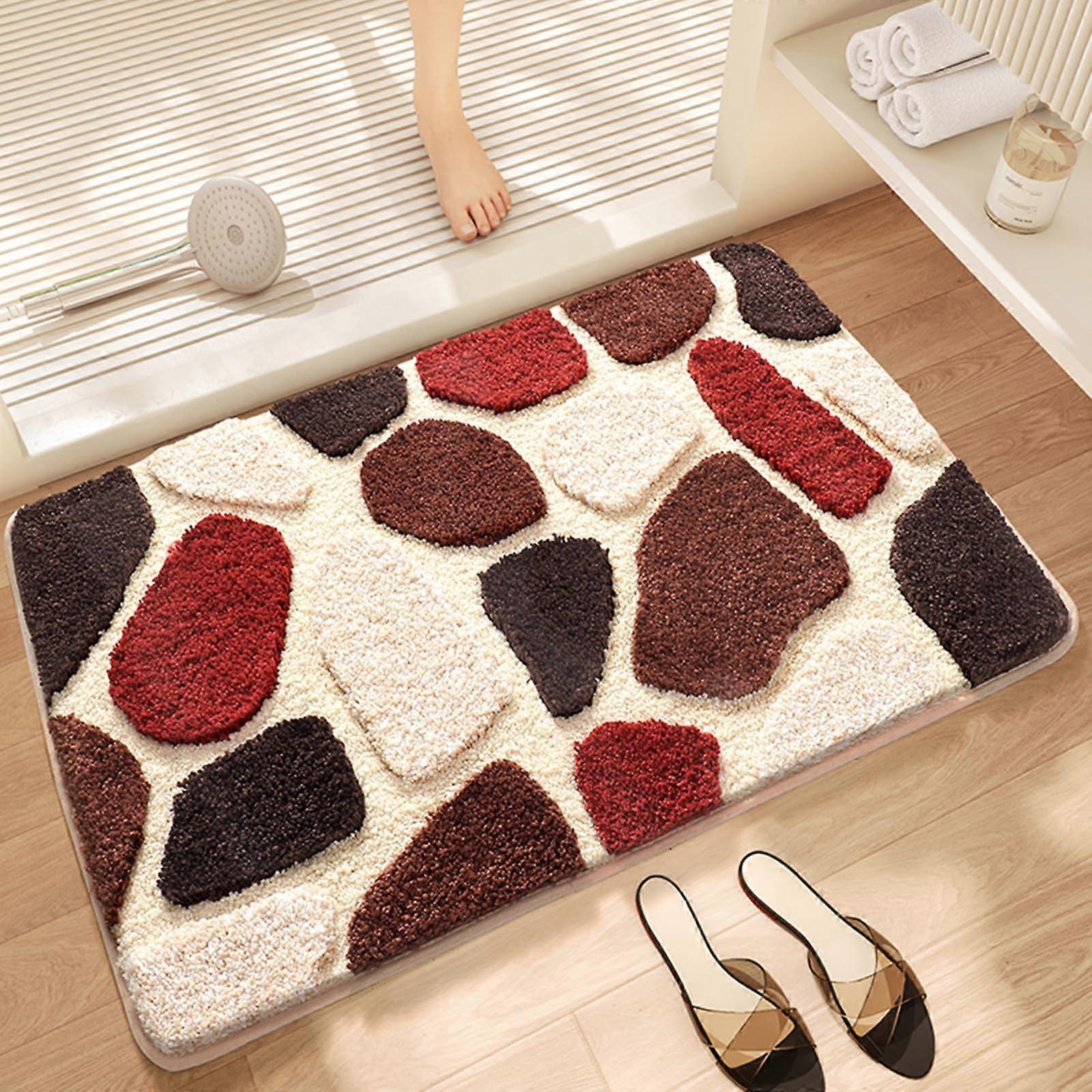 Funny Bathroom Mat - Extra Soft Cobblestone Bath Mat Non-Slip Fast Dry Machine Washable 20x31 Red Color