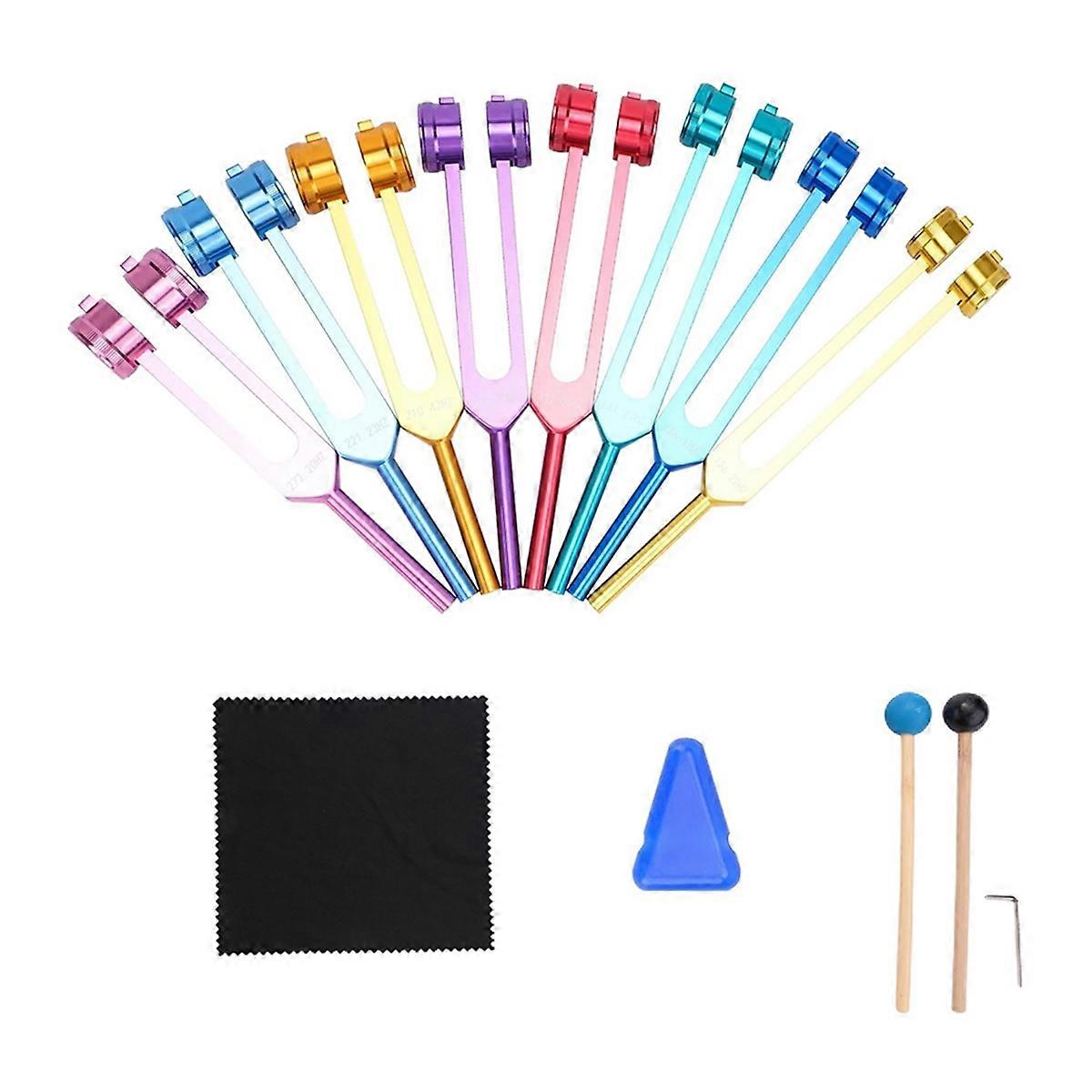 Chakra Tuning Fork Set, for Meditation,Yoga, Sound Healing Multicolor