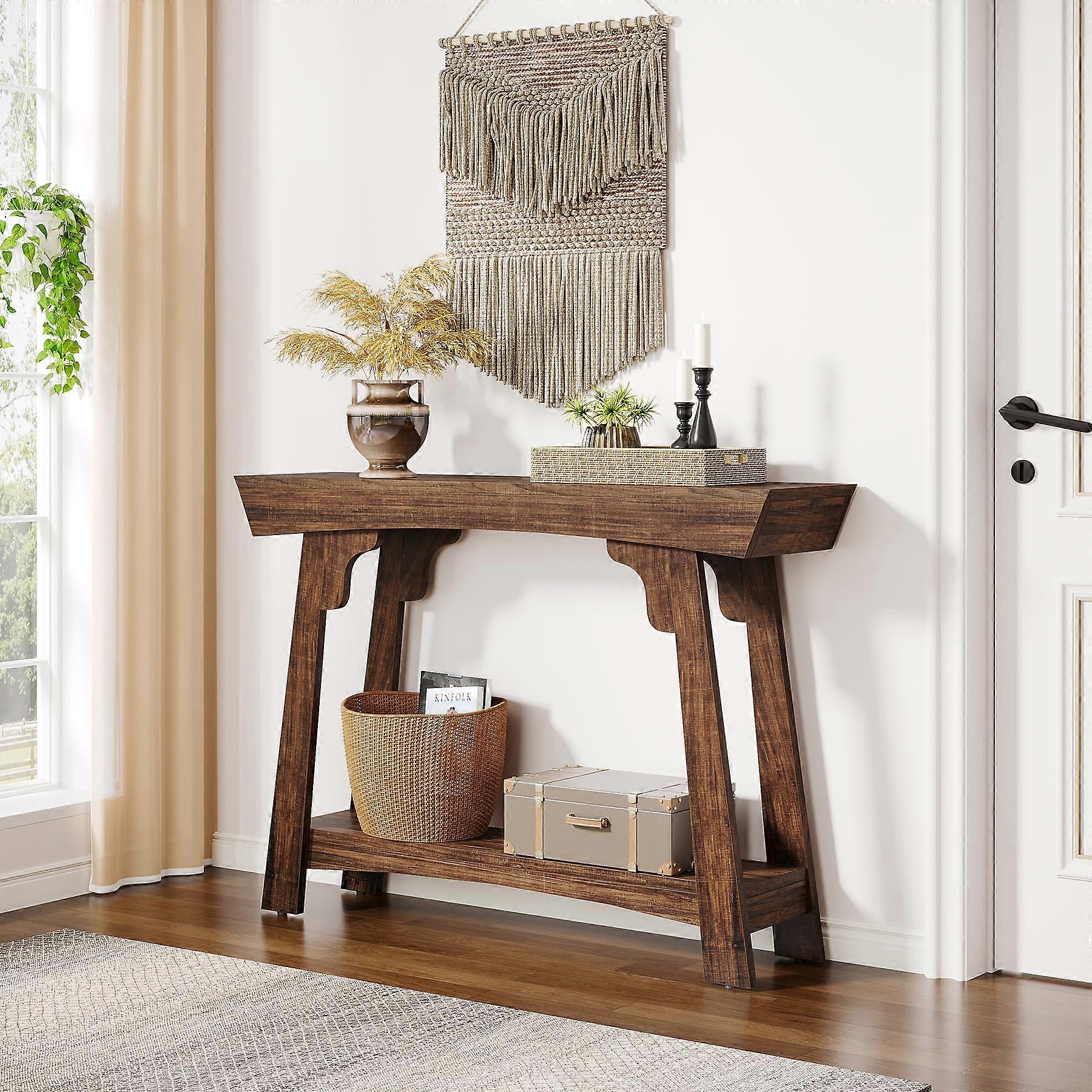 Tribesigns 41.3" Wood Console Table, 2-Tier Entryway Table with Storage Shelf, Farmhouse Narrow Sofa Table Behind Couch, Foyer, Hallway, Rustic Brown