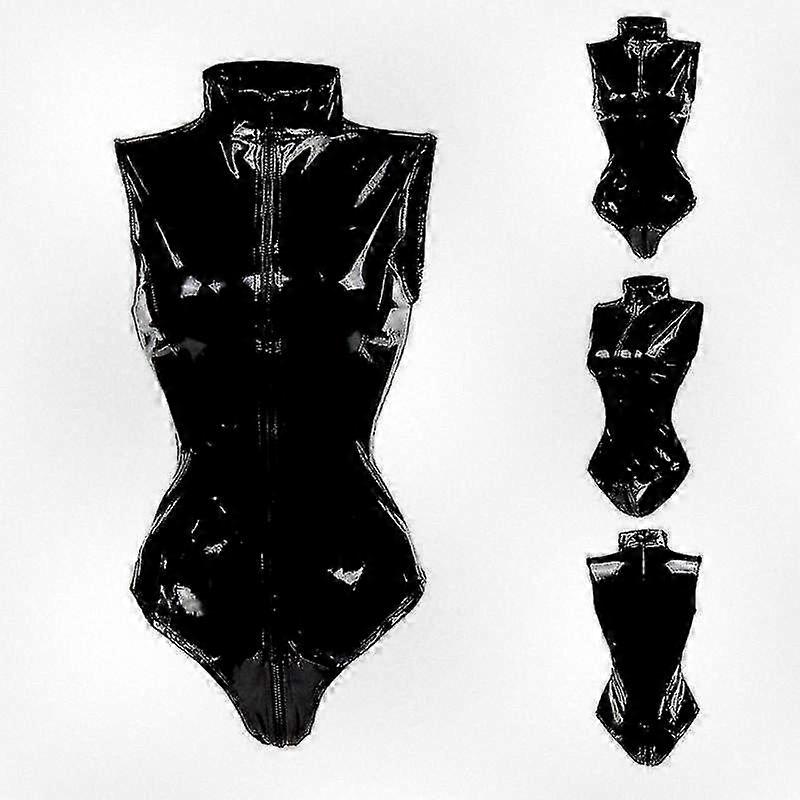 Sexy Latex Front Zip Tuta In Vinile per Le Donne Nightclub Outfit Wet Look Jumpsuit