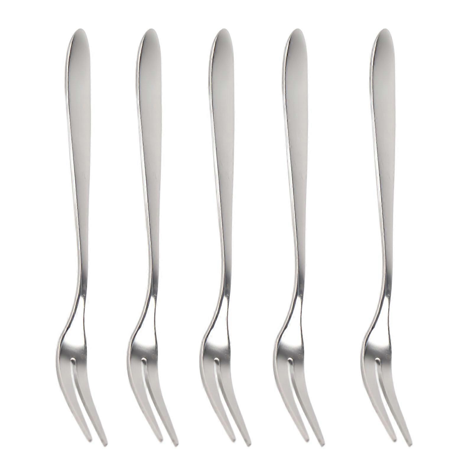5Pcs Stainless Steel Fruit Fork MultiPurpose Dessert Fork with Handle for Party Kitchen