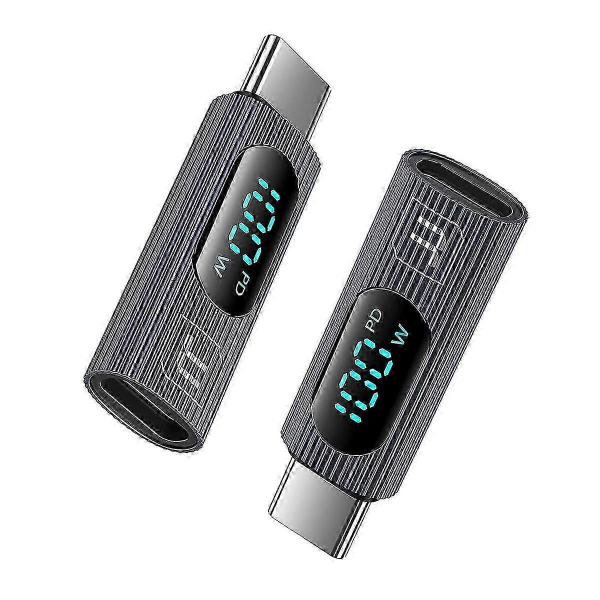 2PCS USB C Adapter,100W USB C Female to USB C Male Extension Adapter Type C Power Meter Tester with