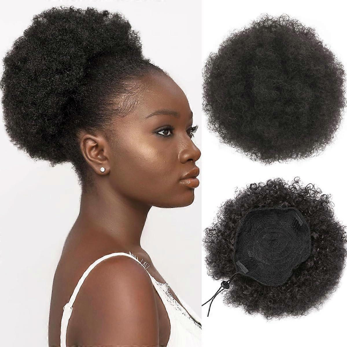 Kinky Curly Ponytail 2P Afro Puff Drawstring 2 Ponytails Dark Brown Synthetic Hair Bun