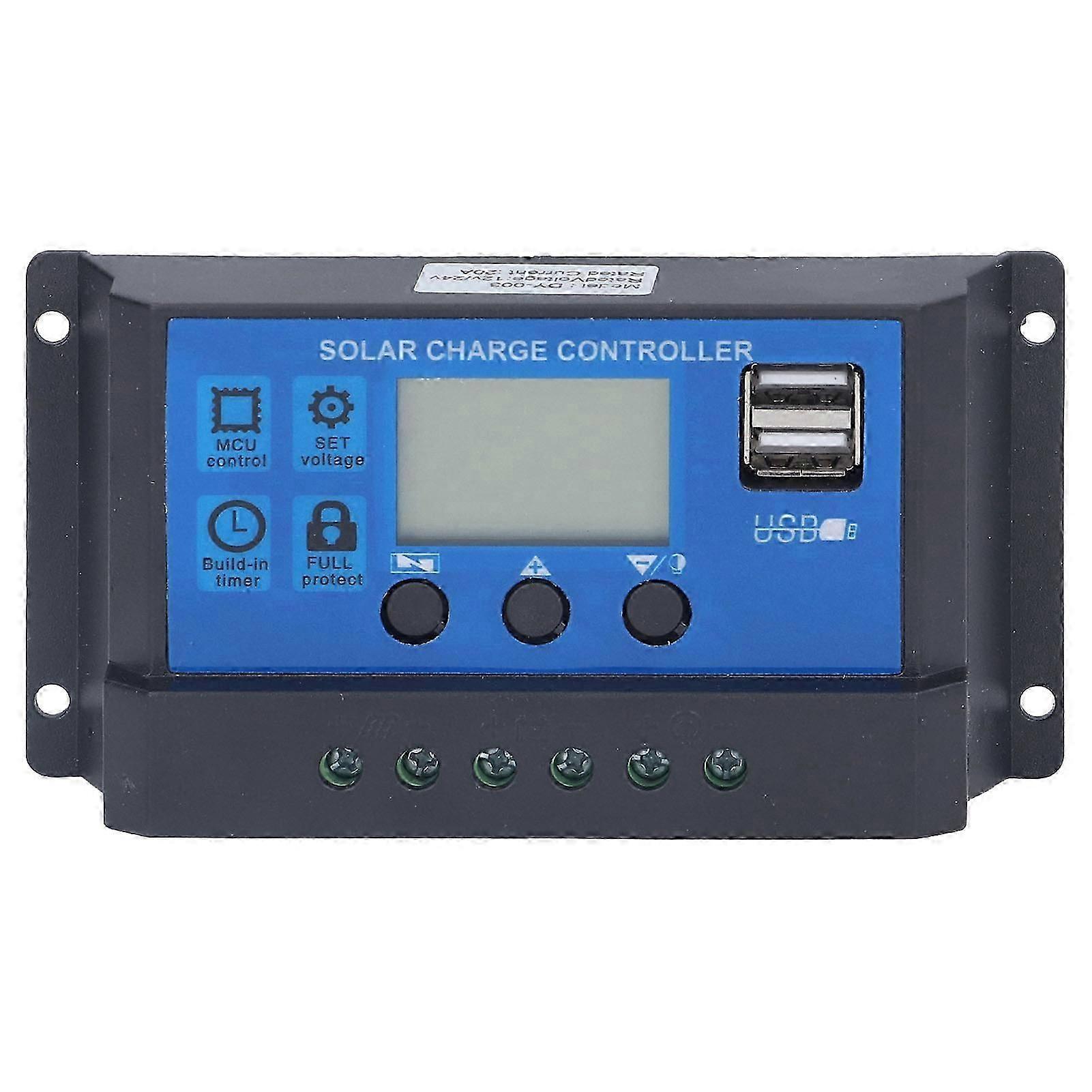 Solar Charge Controller LCD Automatic Identification with 5V Smart 2 USB Port 20A 12V 24V