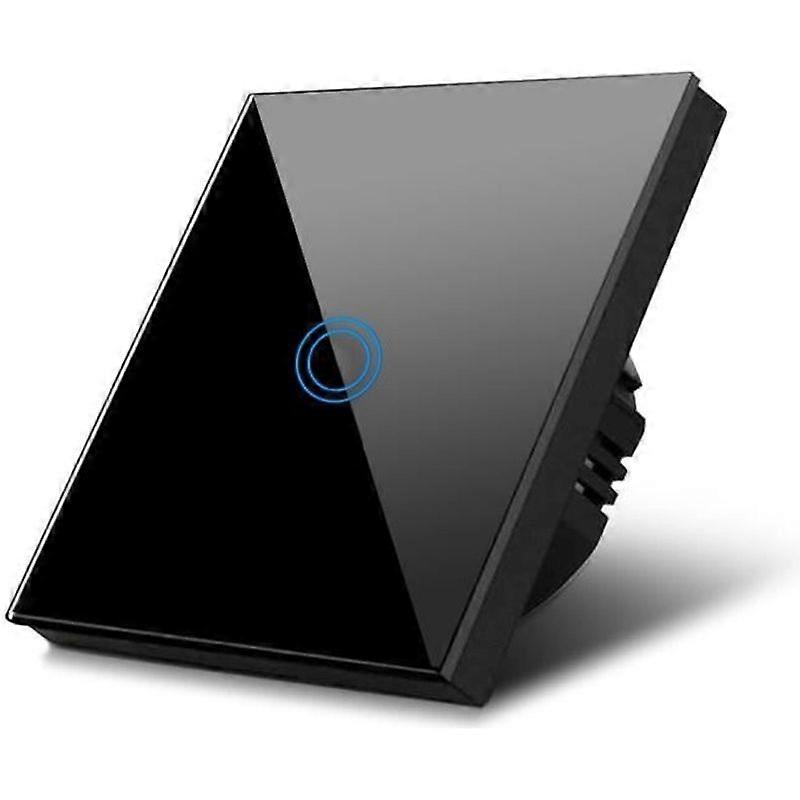 Maclean Single Gang Black Glass Touch Wall Light Switch with Round Button