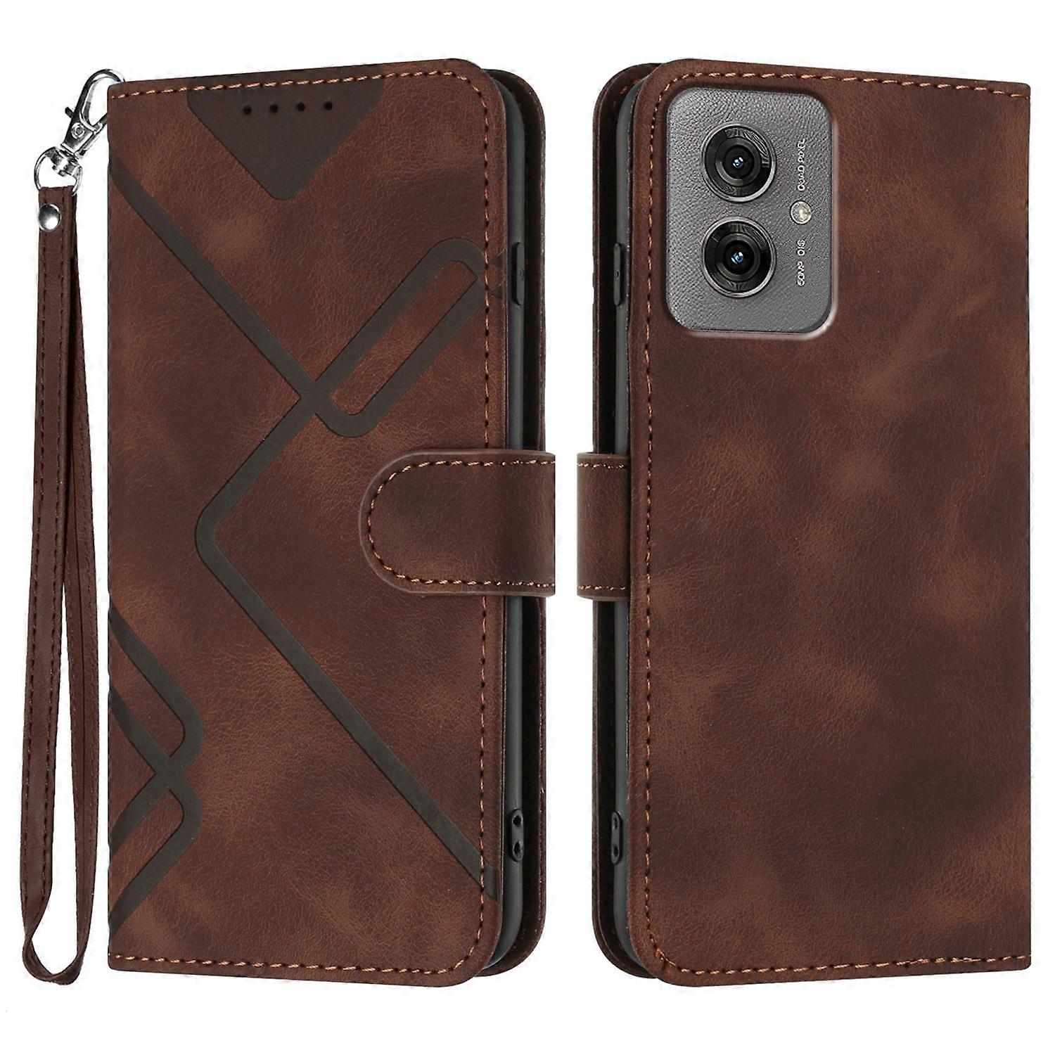 Compatible For Motorola Moto G55 5G Wallet Case Line Imprinted PU Leather Phone Cover with Strap