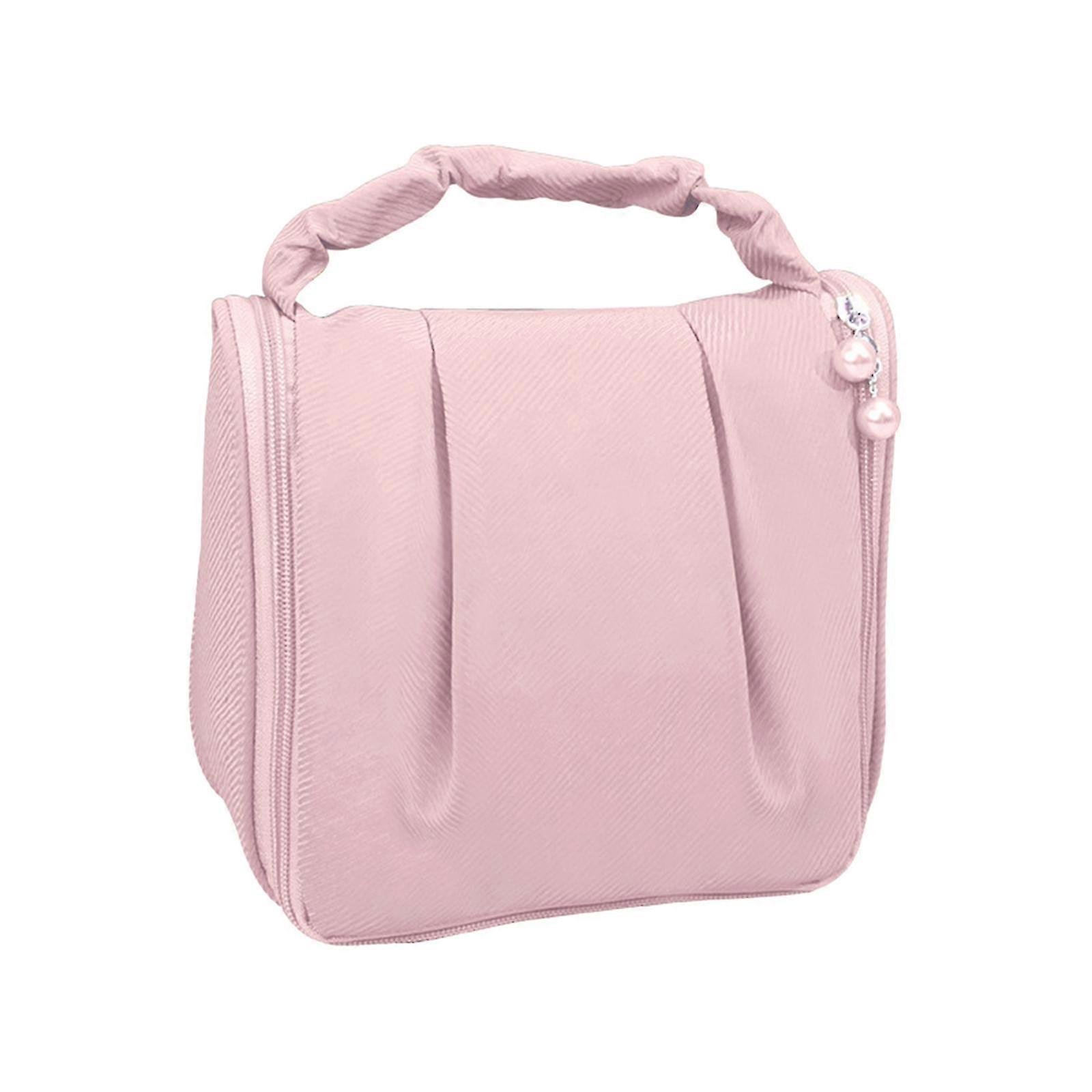 市松模様のピンクPUレザー大型化粧バッグ化粧品収納用