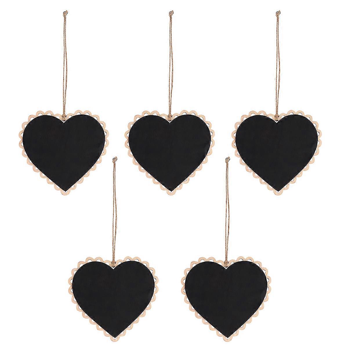 Heart Shaped Hanging Wooden Blackboard Memo Board For Wall Decor Display Table Numbers 15x16.5cm 5Pcs
