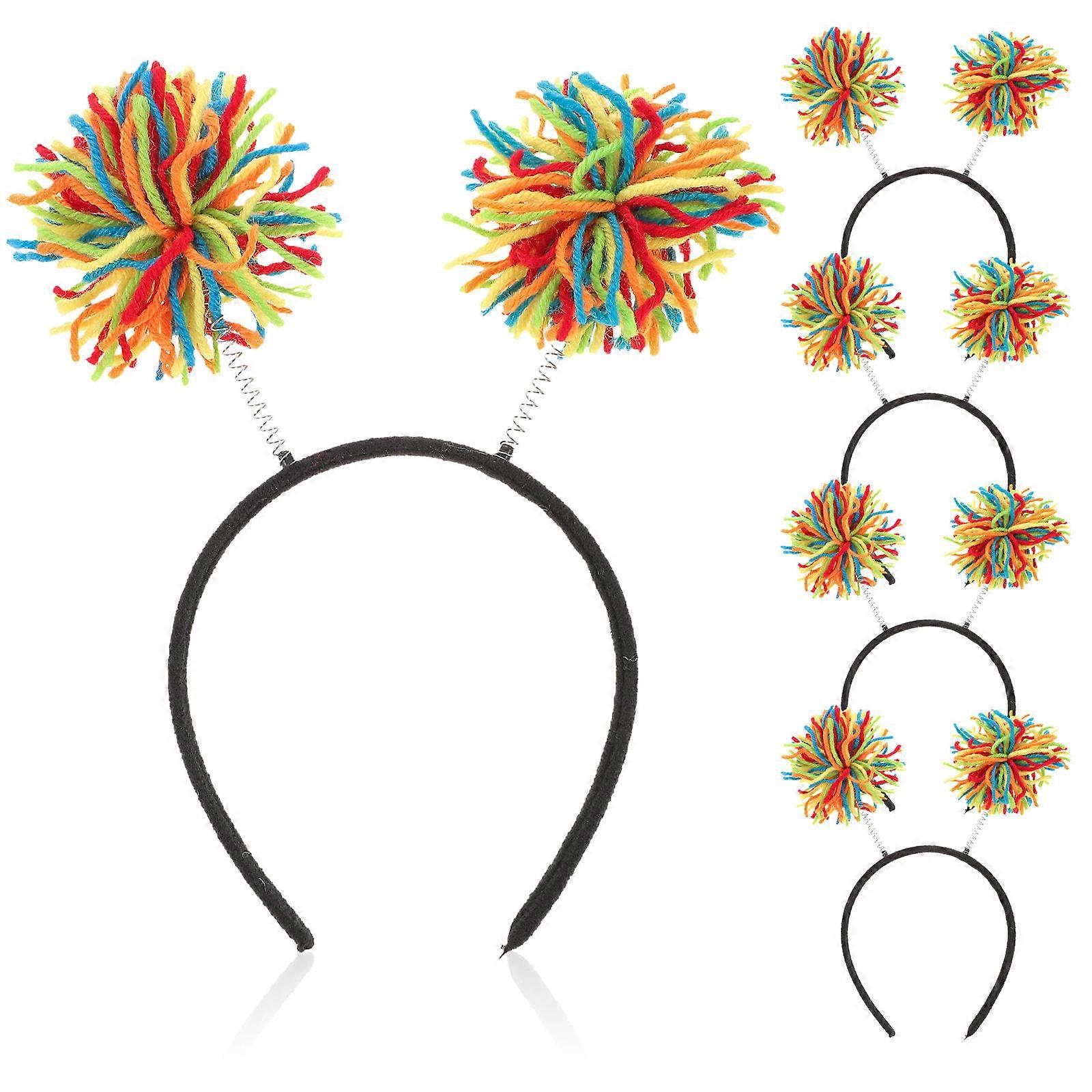 Pom Pom Headband Party Headwear Circular Shape Cloth Material Festive Atmosphere 5Pack