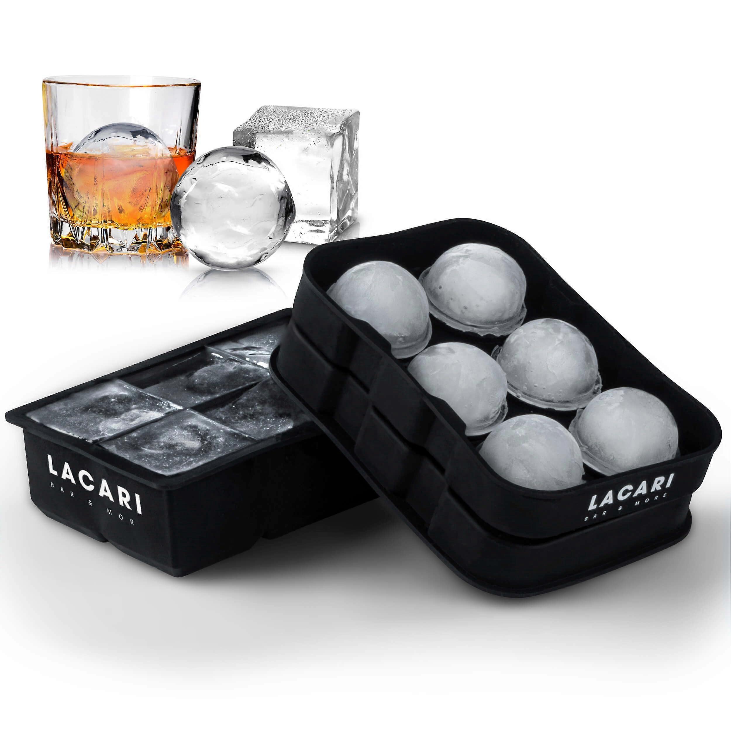 Lacari® Silicone Ice Cube Tray Set – 2 Large Moulds + 1 Funnel for Easy Filling – Perfect for Making Ice Cubes