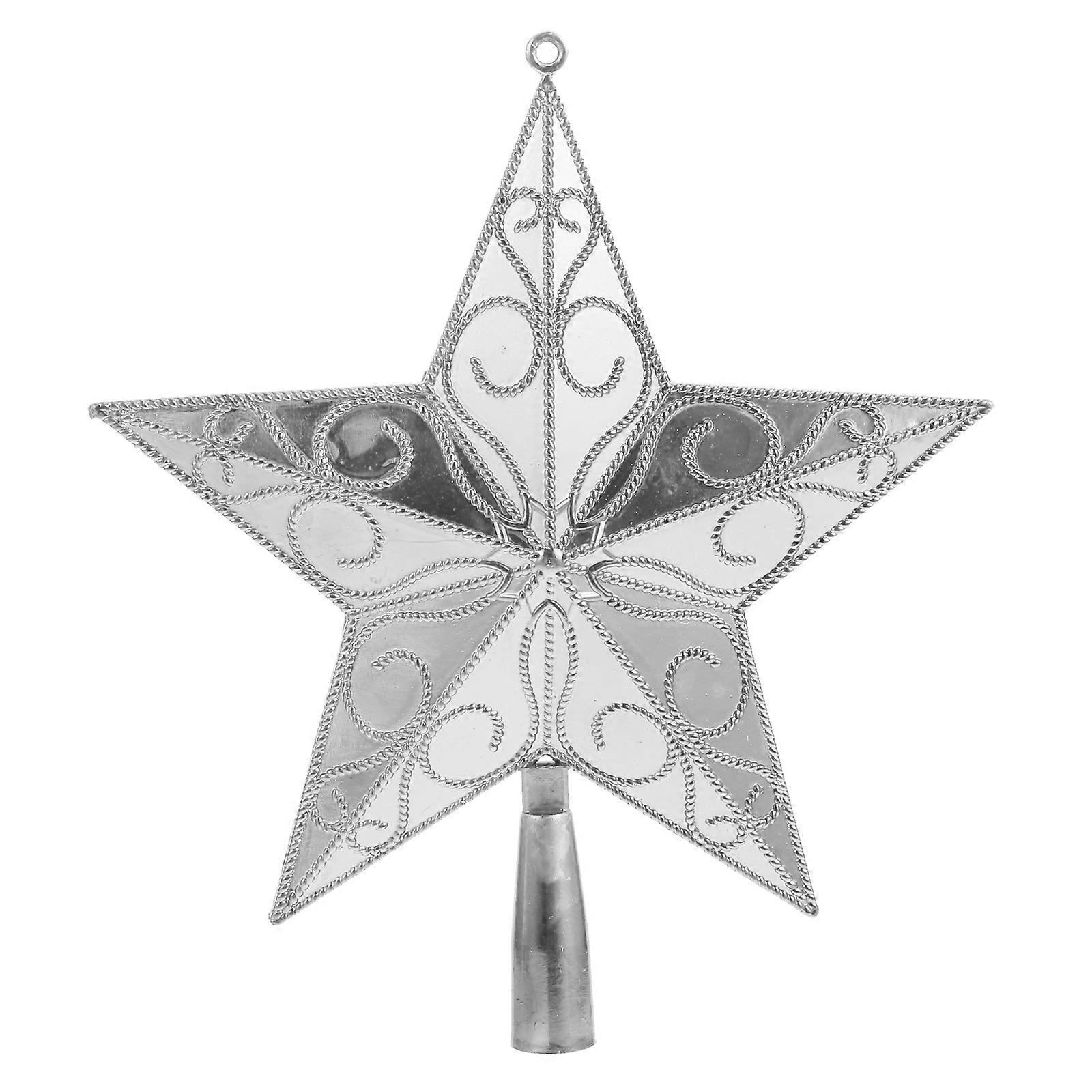 Silver Christmas Tree Topper Star Ornament Decorative Xmas Tree Prop With Pattern Material Safe For Holiday Home Decoration And Festive Atmosphere