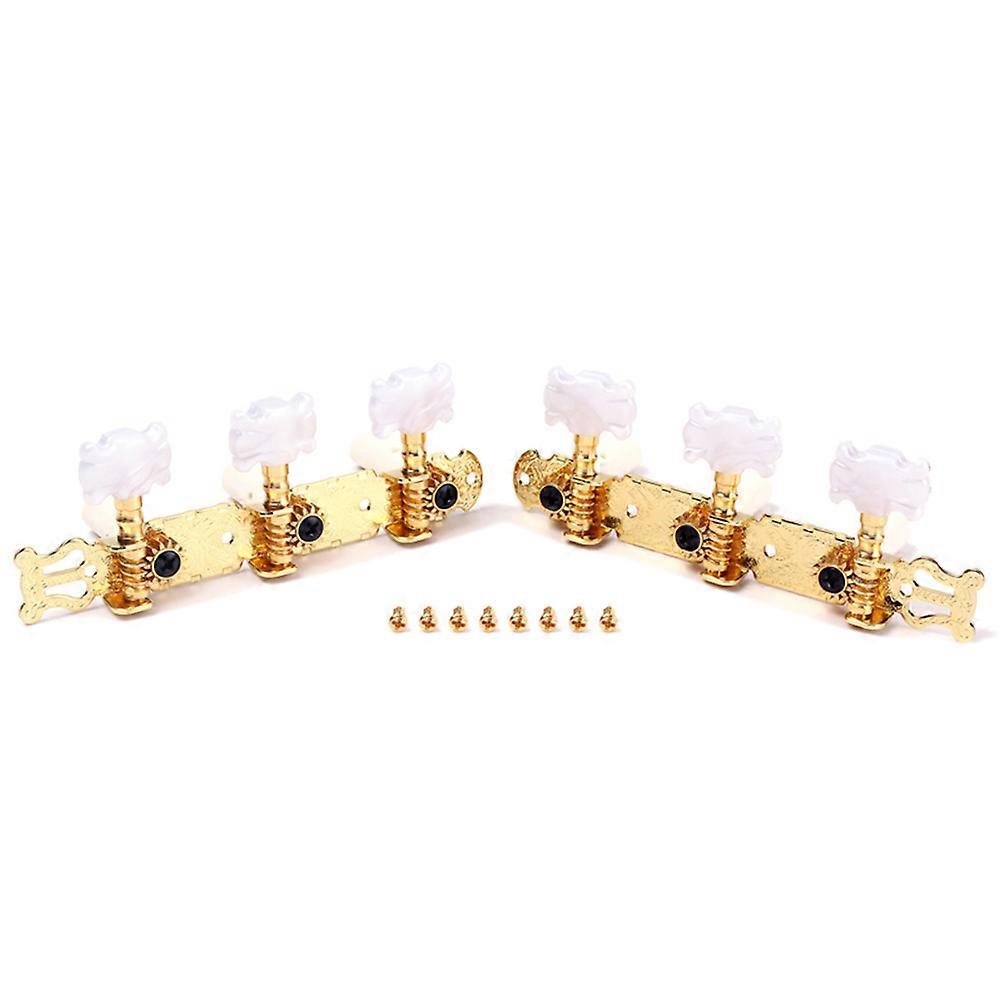 Gold Classical Guitar Tuning Pegs with Beige Buttons – Standard Spacing, Easy to Use Replacement for Acoustic Guitars