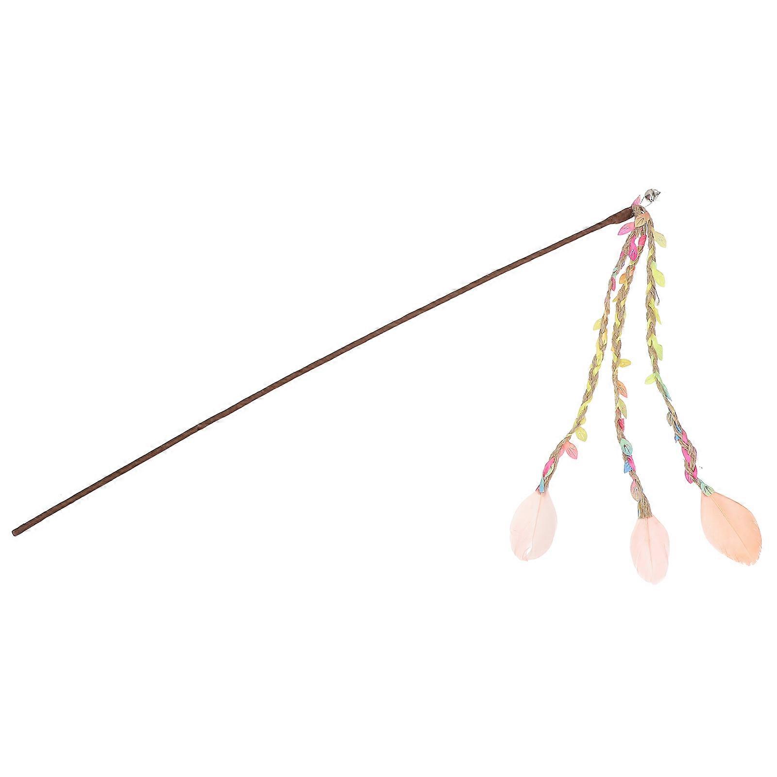 Branch Simulation Cat Teaser Wand with Bell, Interactive Pet Plaything for Kitten Exercise and Stress Relief, Orange Wood Stick for Indoor Cats