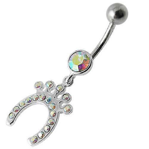 Silver Horseshoe Jewelled Dangling Ss Bar Belly Ring