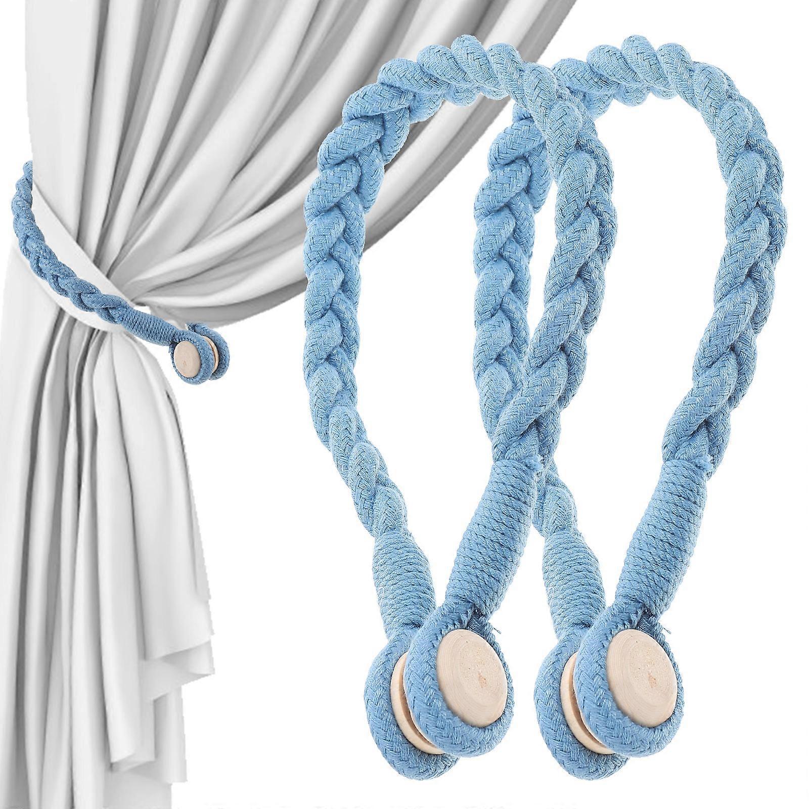 Magnetic Curtain Tiebacks Woven & Rope Drapery Holdbacks for Living Room Bedroom Office Decorative Modern Minimalist Mist Blue