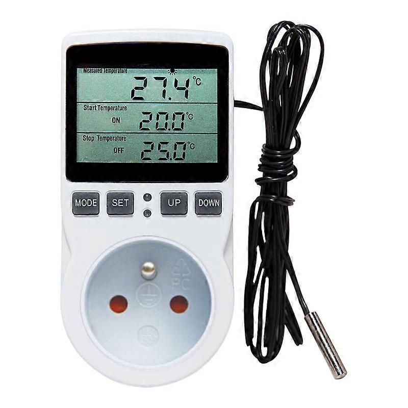 Thermostat socket, temperature regulator, programmable digital timer with probe, greenhouse heating thermostat socket, aquarium 1pc