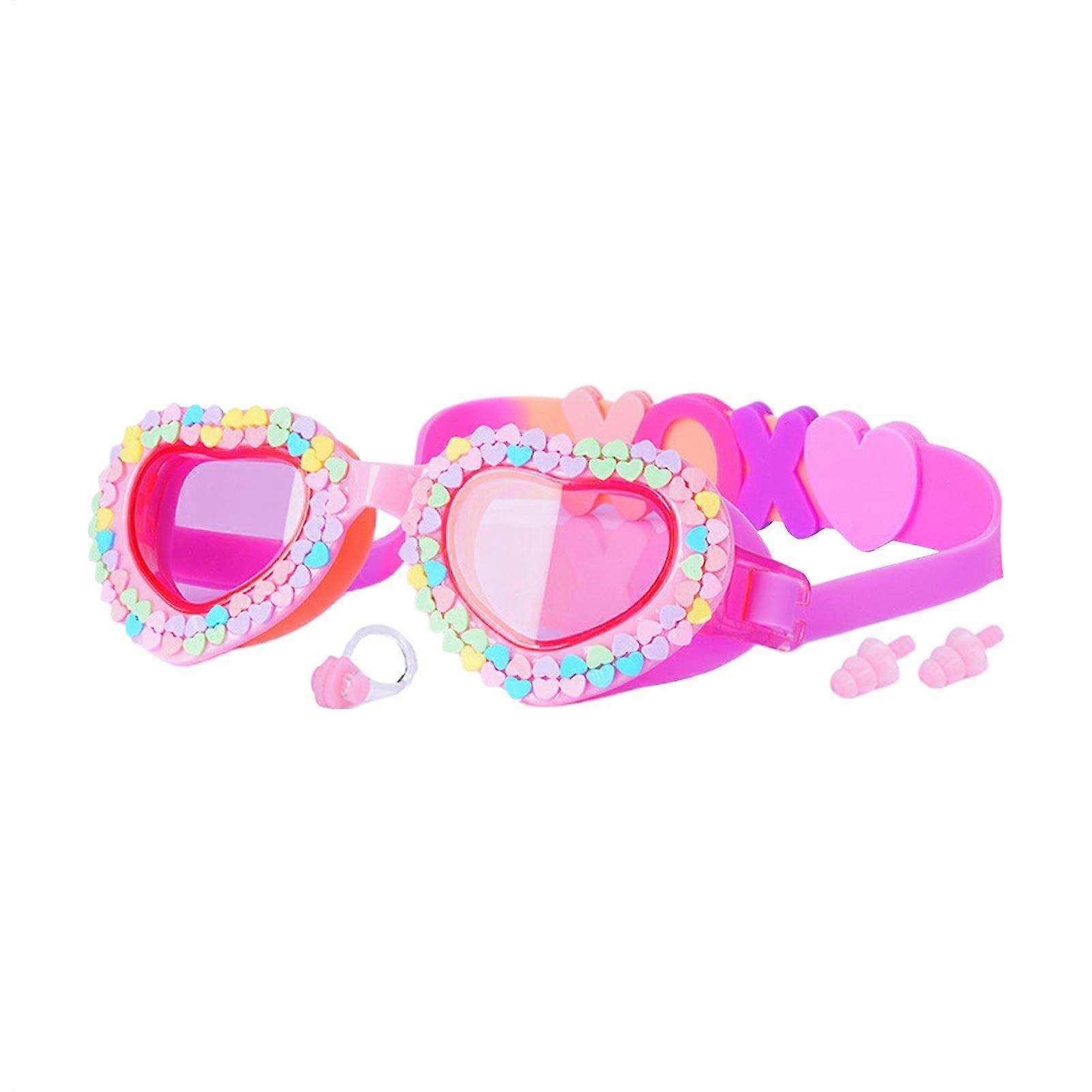 Swimming Goggles for Kids, Anti-Fog Diving Glasses with UV Protection, Adjustable Strap, Nose Clips, Ear Plugs, Pink