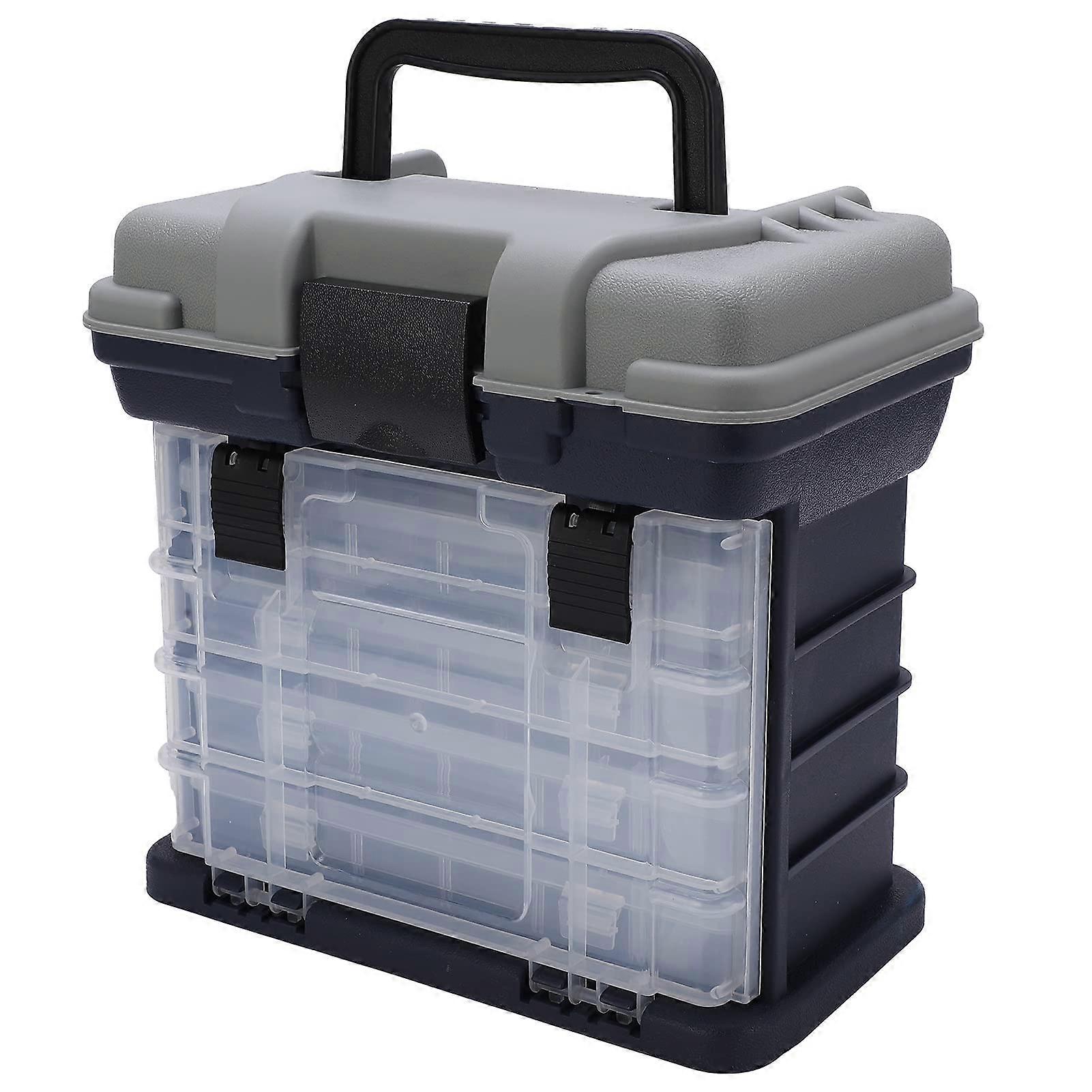 4Layer Big Fishing Tackle Box with Plastic Handle, Gray, for Carp Anglers, Tool Case