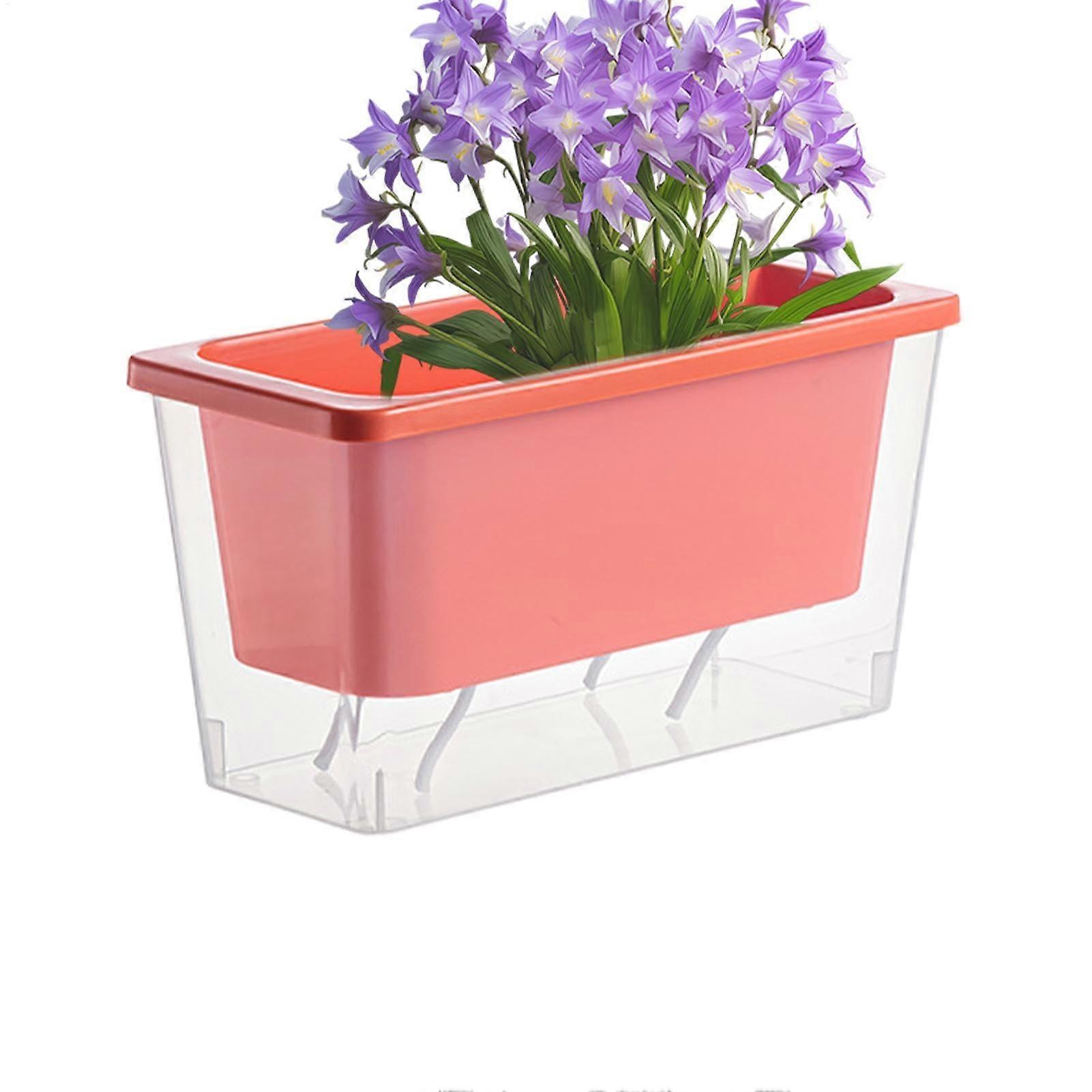 Selfwatering pot, BottomGervsentöpfe Garden flowers Planting container Garden flower cultivation box Rectangle for apartment garden Pink