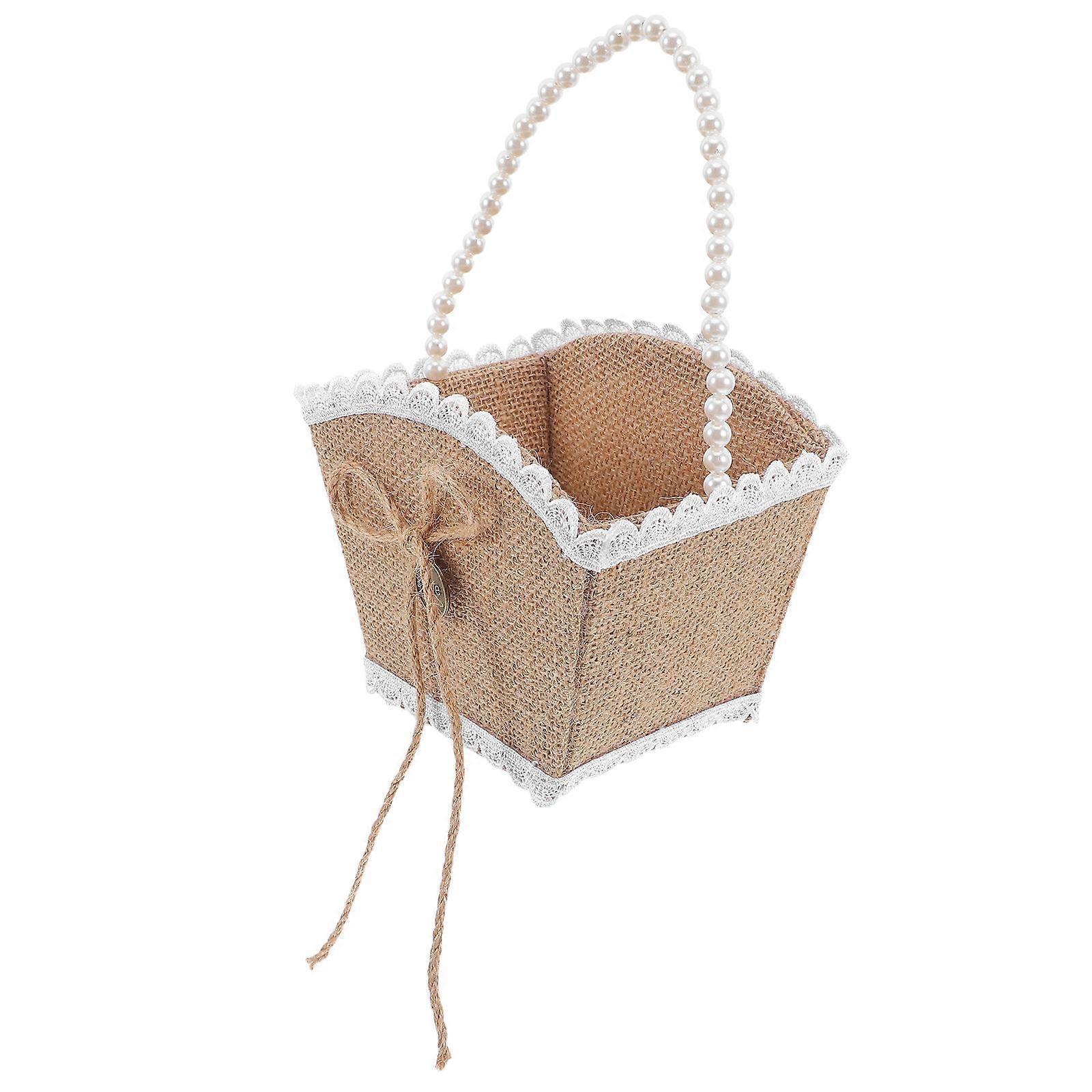 Handwoven Linen Flower Girl Basket for Western Weddings – Rustic Elegant Petal Holder with Comfortable Handle for Ceremonies and Events