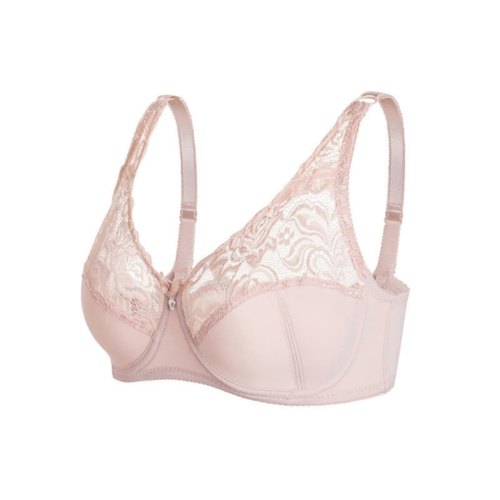 Padded Crossback Sports Bra for Women, Push Up Backless Underwired Lace Bra, Seamless Support, Beige 75C