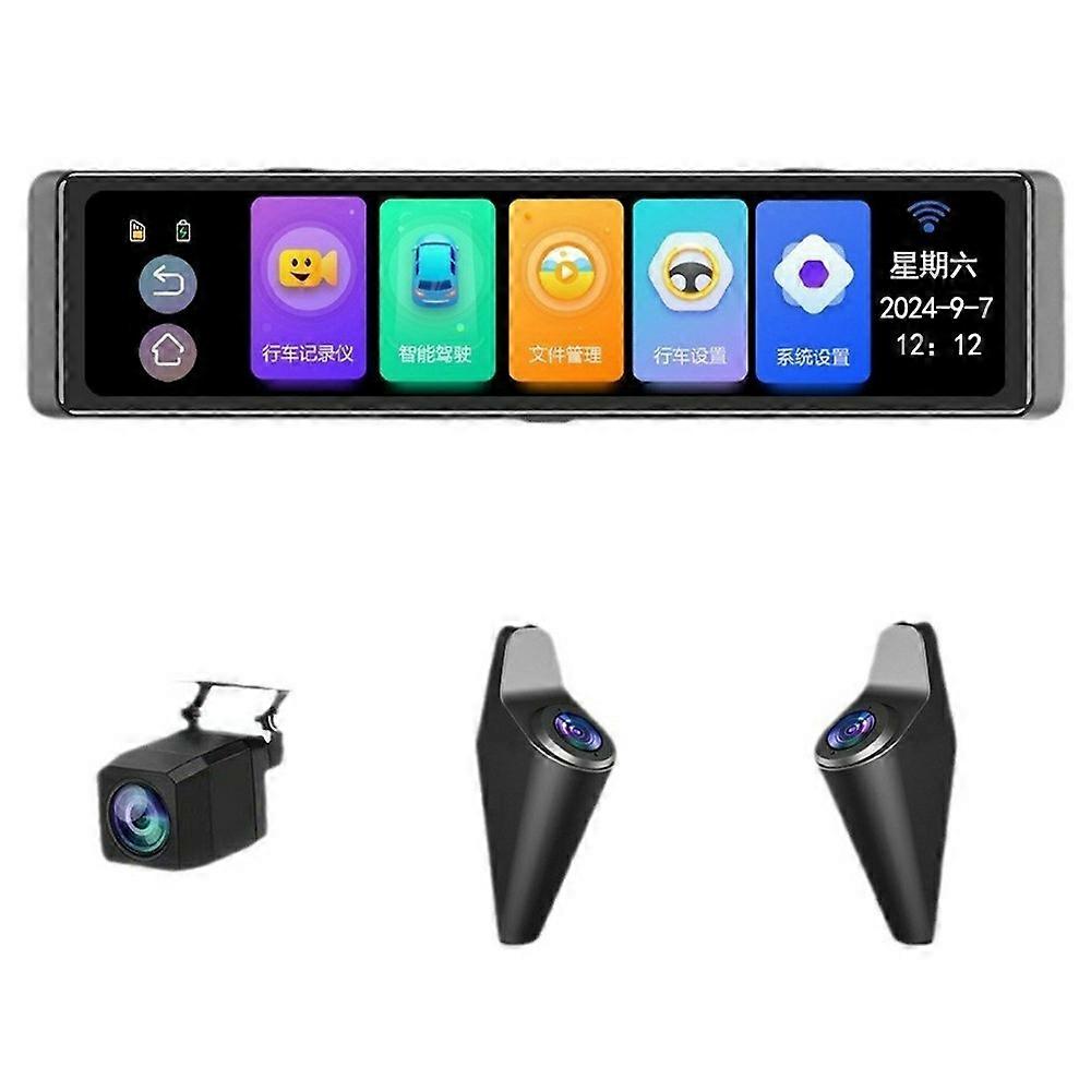 ADAS 12 Inch Full Screen Rearview Mirror Dash Cam 4 Channels 4K Ultra HD 360 Degree Blind Spot Warni