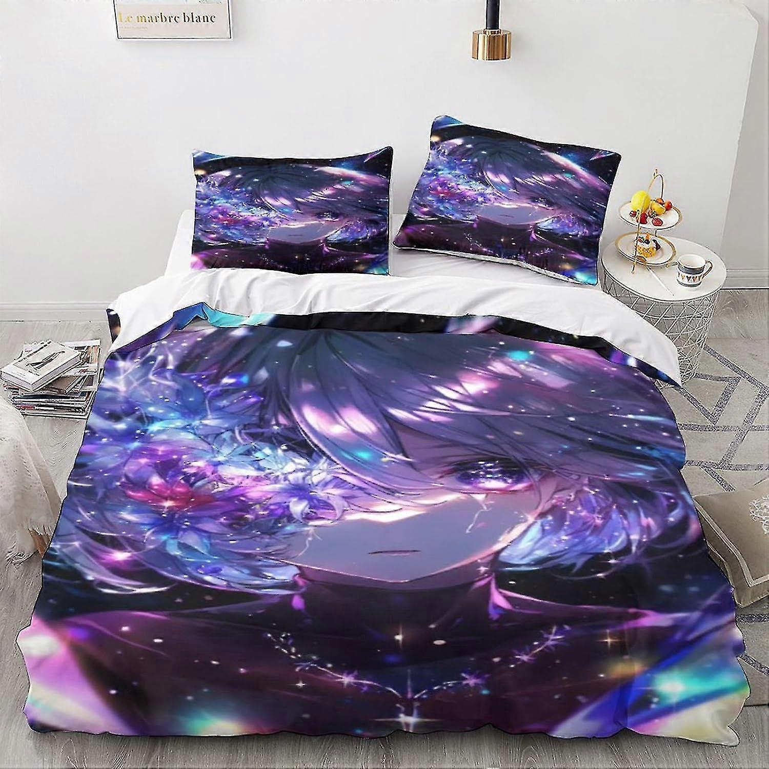 Anime and Manga Themed Microfiber Bedding Set, 3D Printed Fantasy Duvet Cover & Pillowcase with Zipper Closure, Winter Soft Comforter