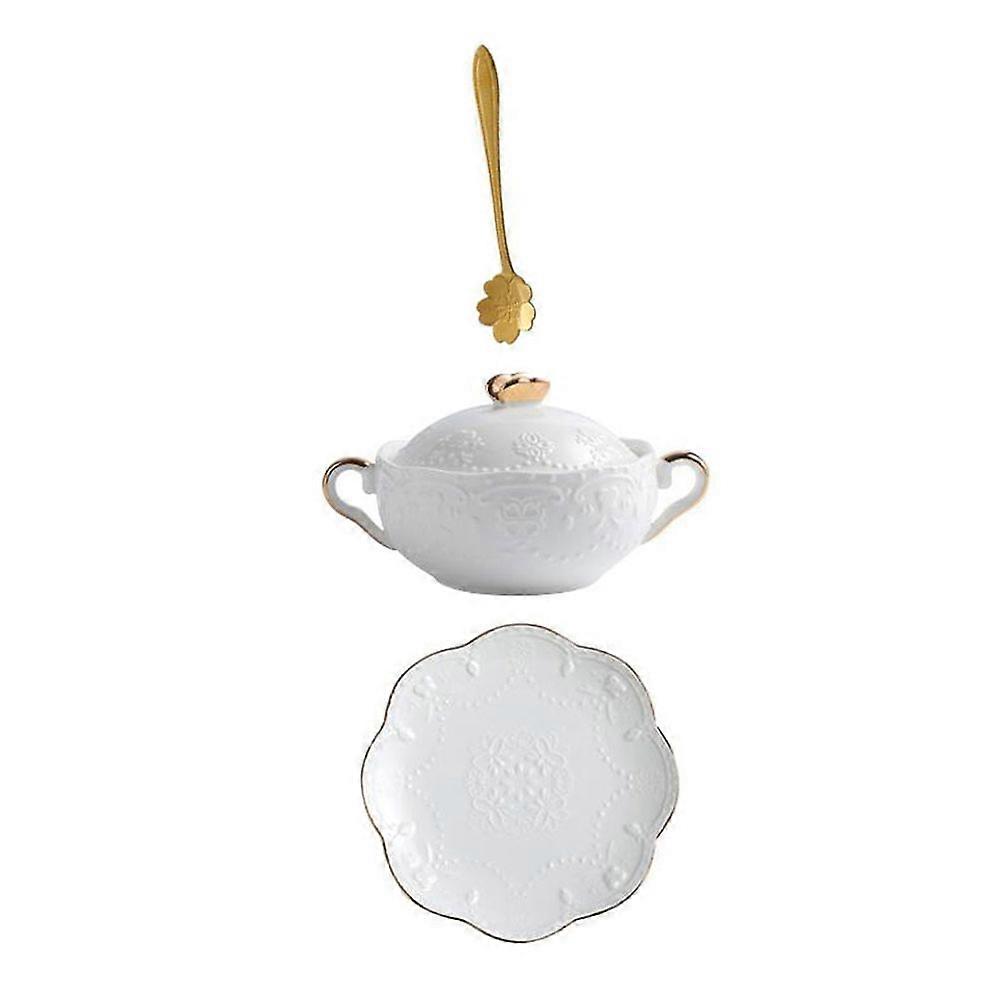 Ceramic Stewing Pot With Lid Storage Dining Table 15X15X2CM Classic Simple Style 1 Set